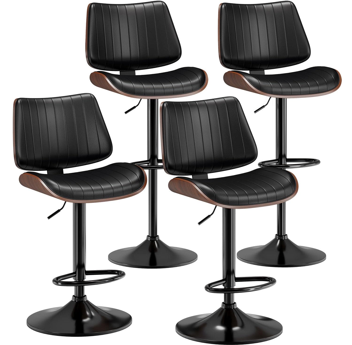 Set of 4 Modern Swivel Bar Stools with Adjustable Height and Backrest