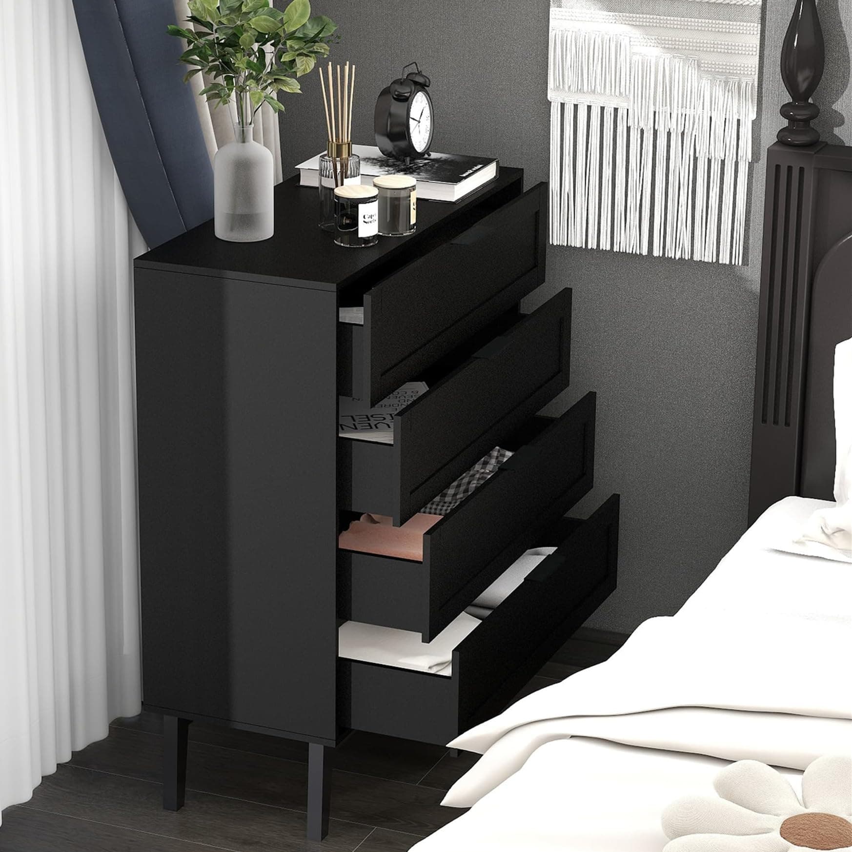 Black TaoHFE 4-Drawer Dresser for Bedroom, Modern 36inch Tall Wood Chest