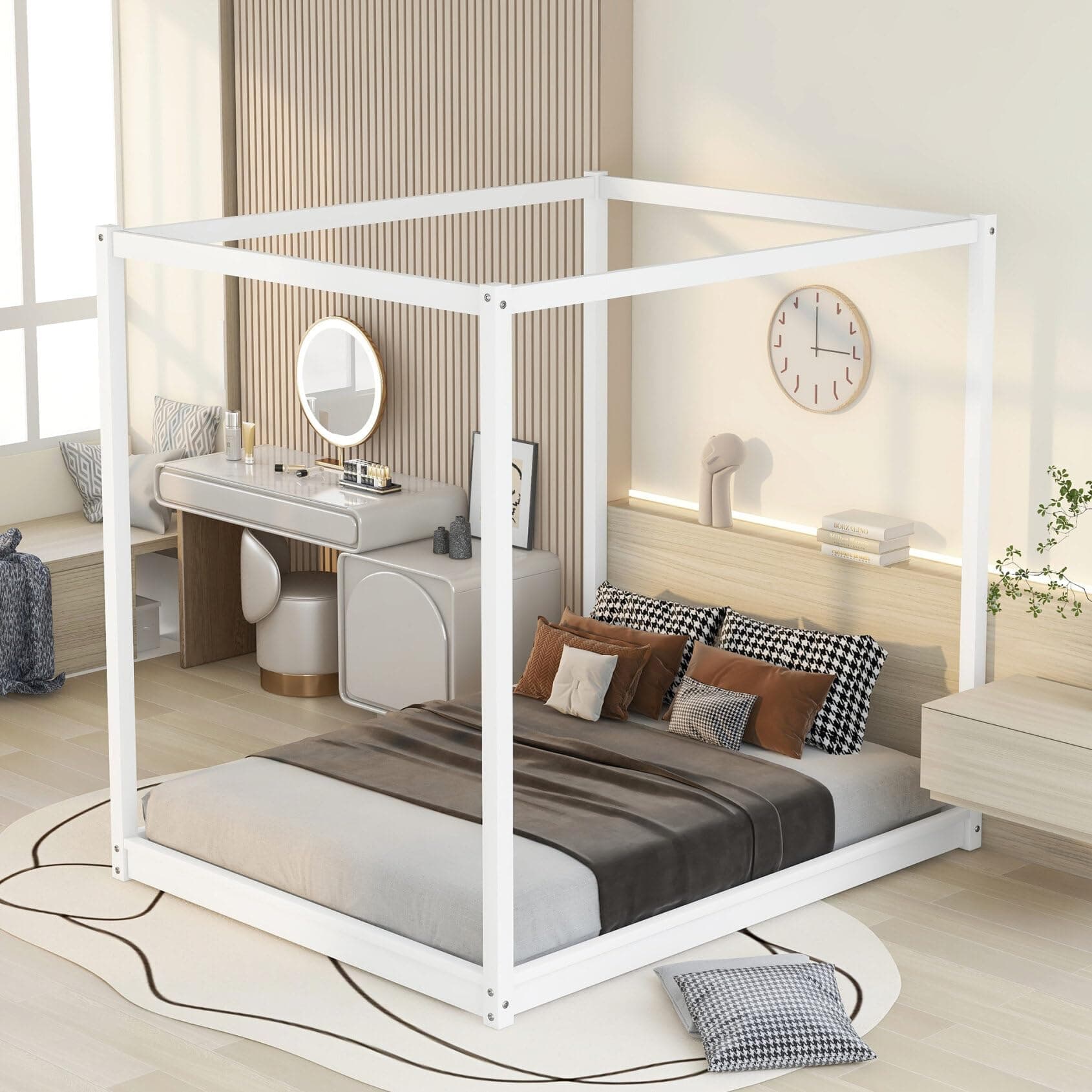 i-POOK Queen Canopy Bed Frame - 4 Post Design for Adults, Teens, and Children, 550LBS Capacity, White