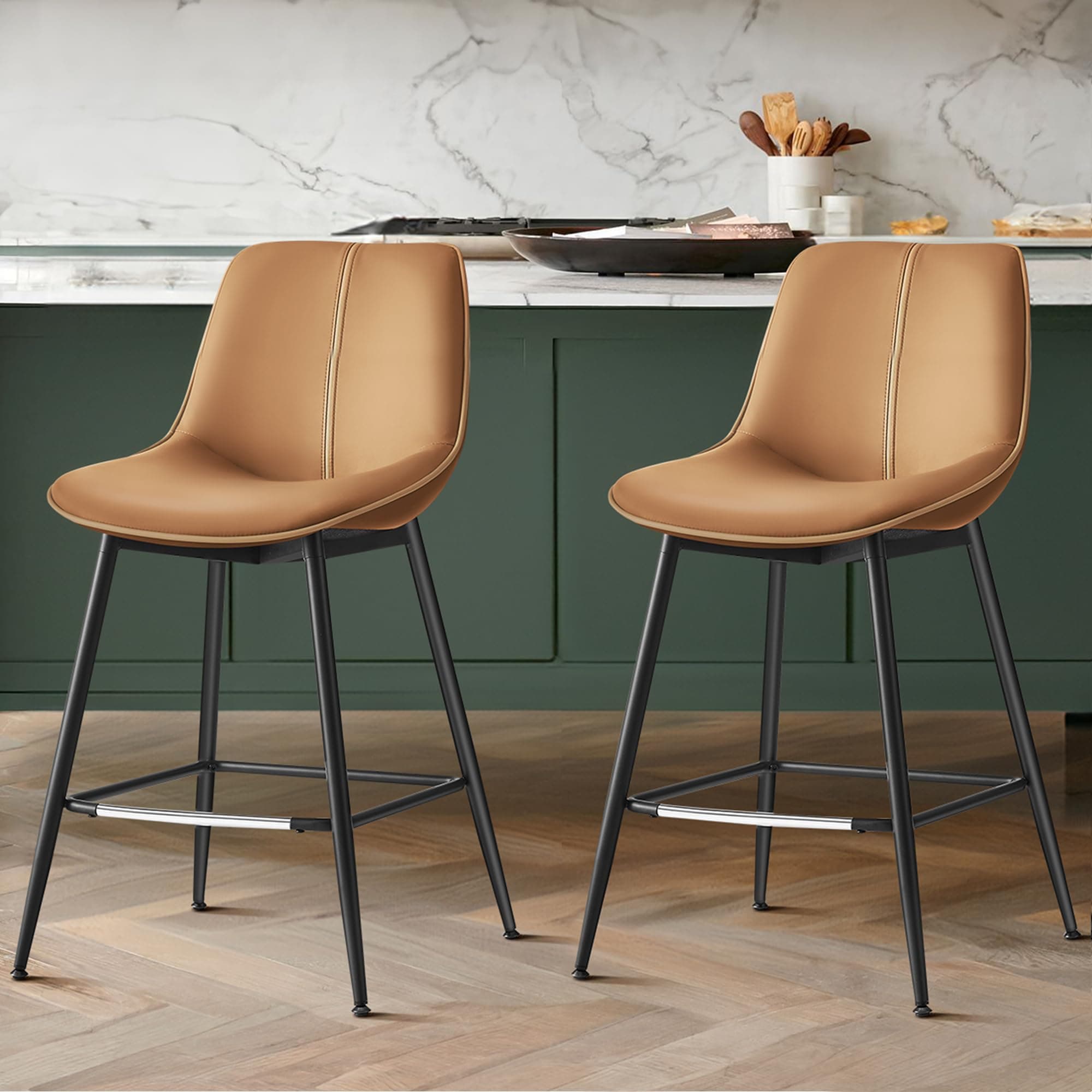 VASAGLE Caramel Brown Counter Height Bar Stools Set of 2 ULBC088K01