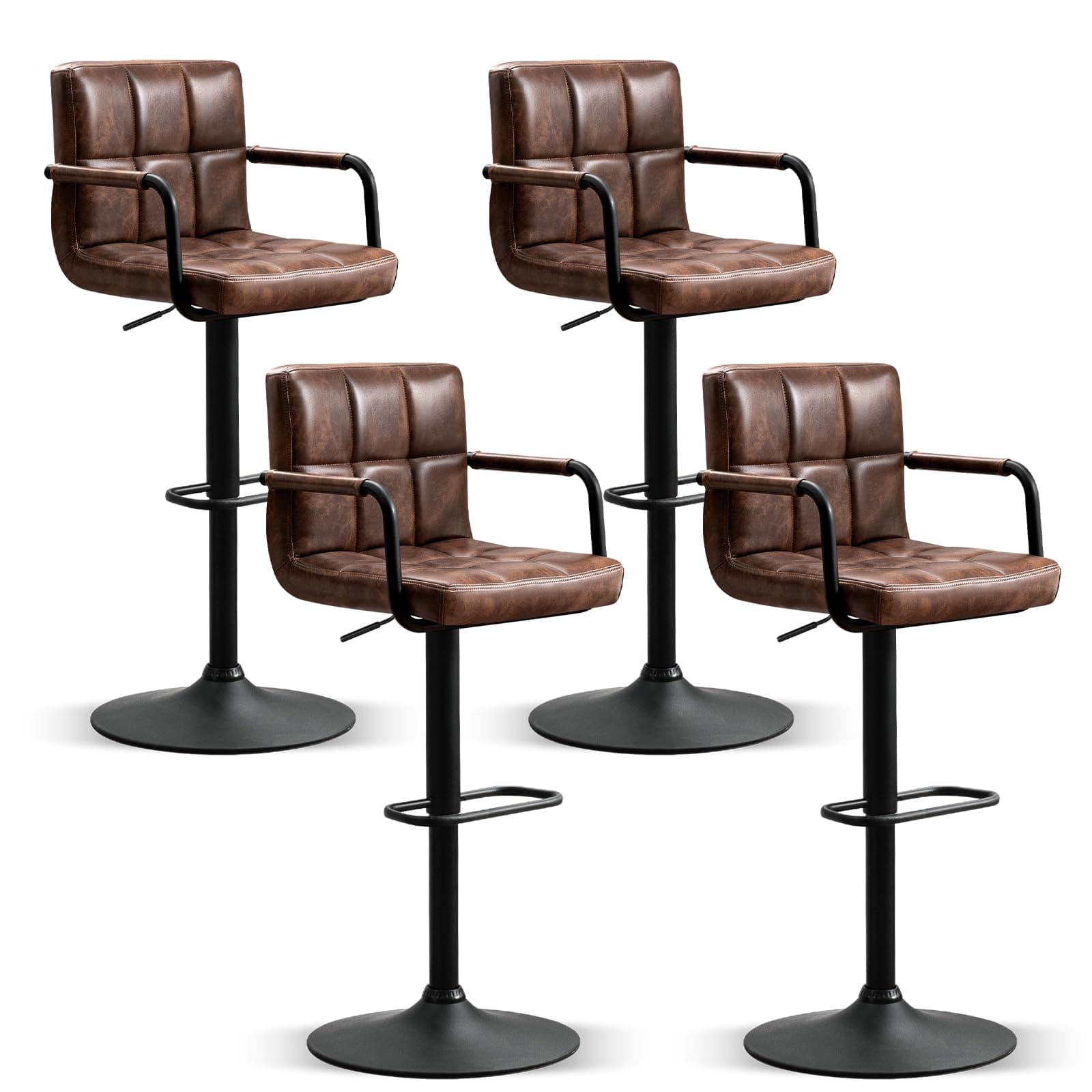 Furniliving Dark Brown Swivel Bar Stool Set, Adjustable Kitchen Counter Height