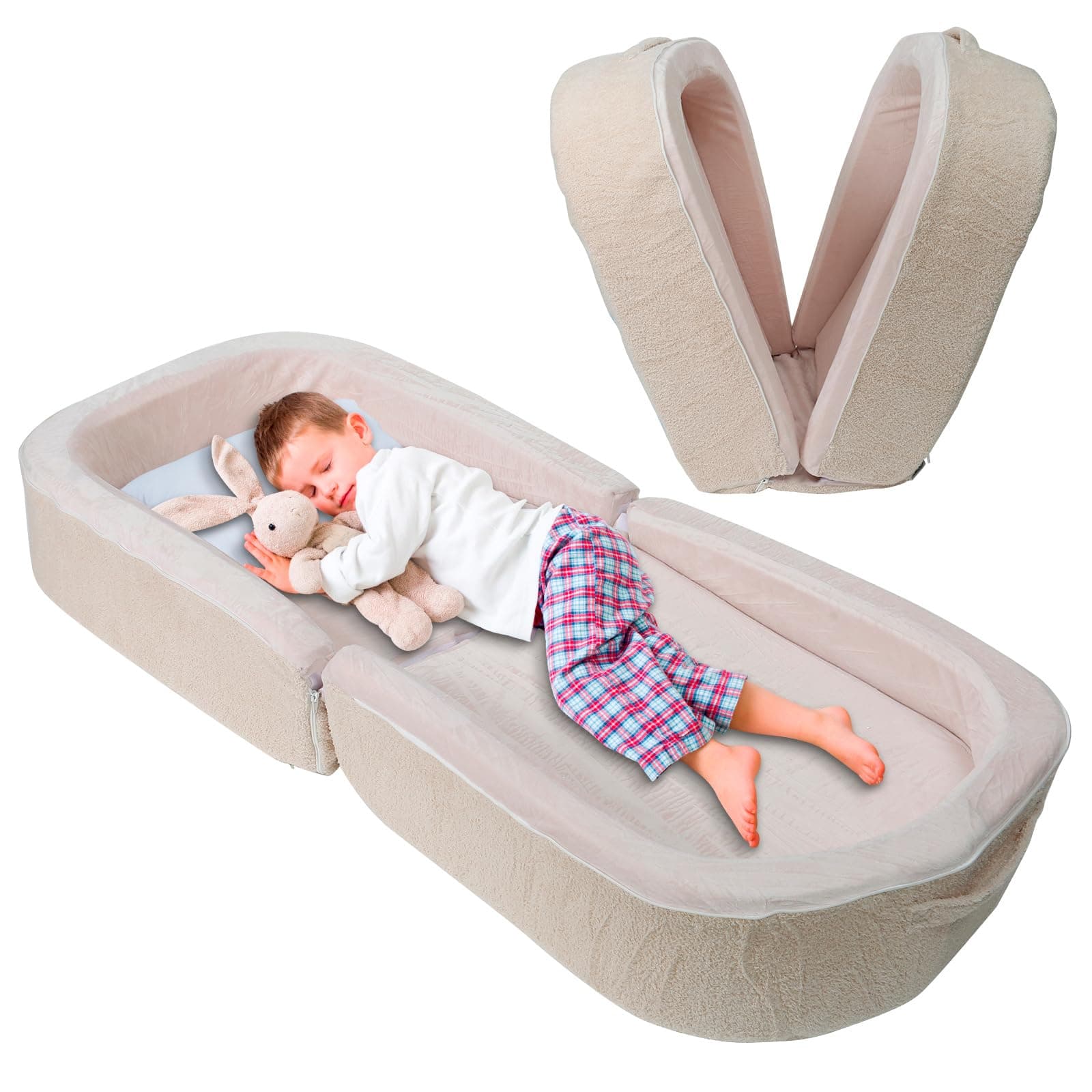 Portable Toddler Floor Bed, Soft, Safe & Washable White for Home/Travel/Naps