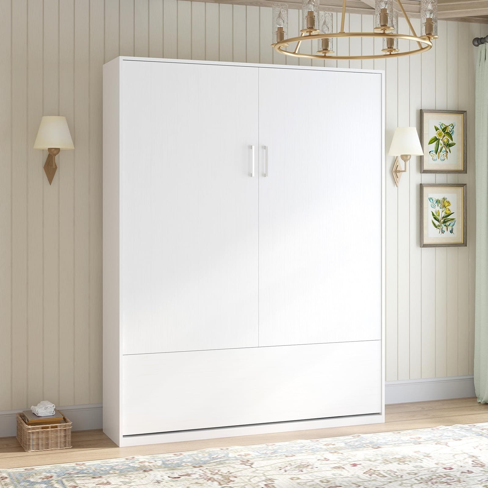 Modern White Murphy Bed Cabinet for Guest Bedroom