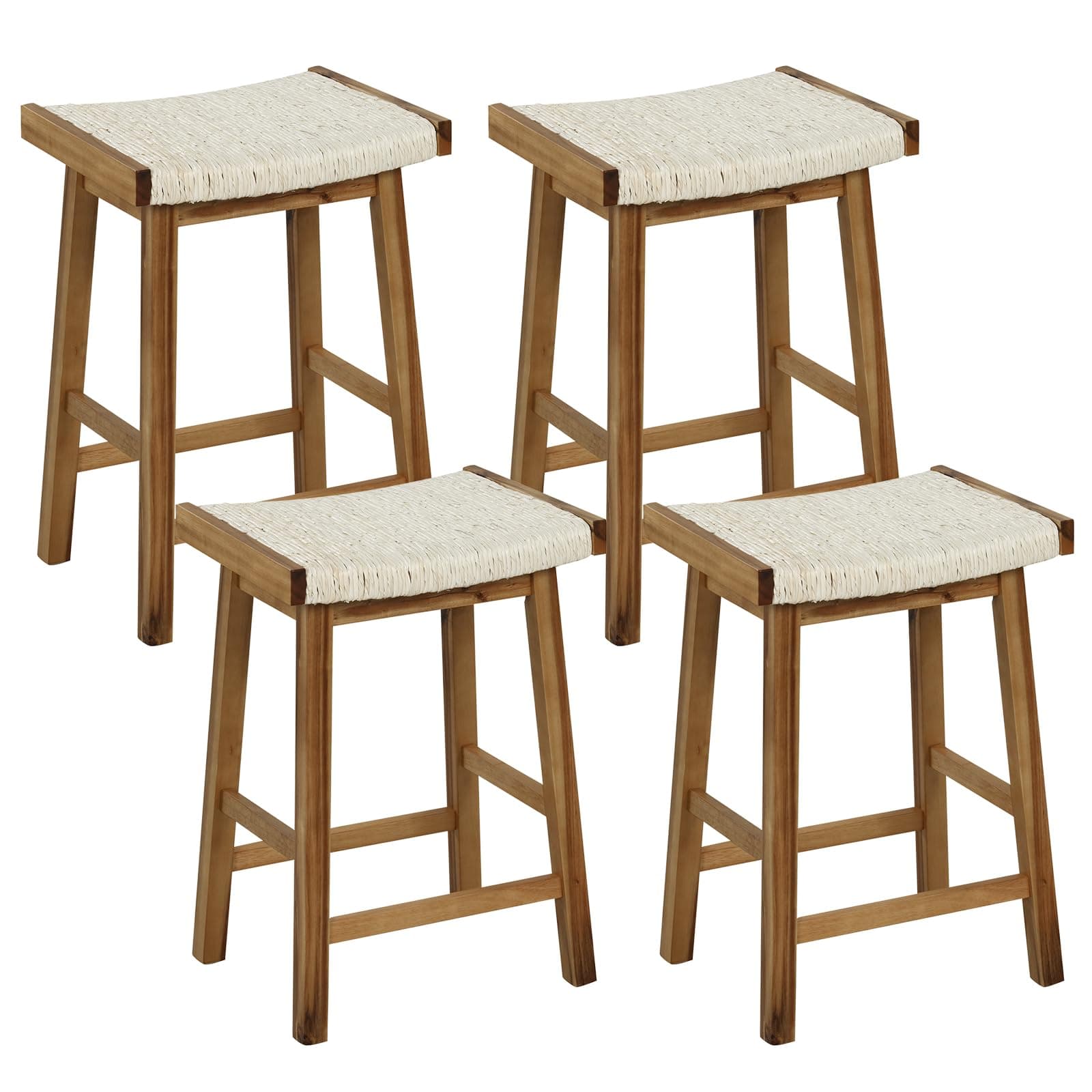 COSTWAY 25.5-inch Seaweed Woven Counter Height Kitchen Bar Stools, Set of 4, Rubber Wood & Acacia Frame