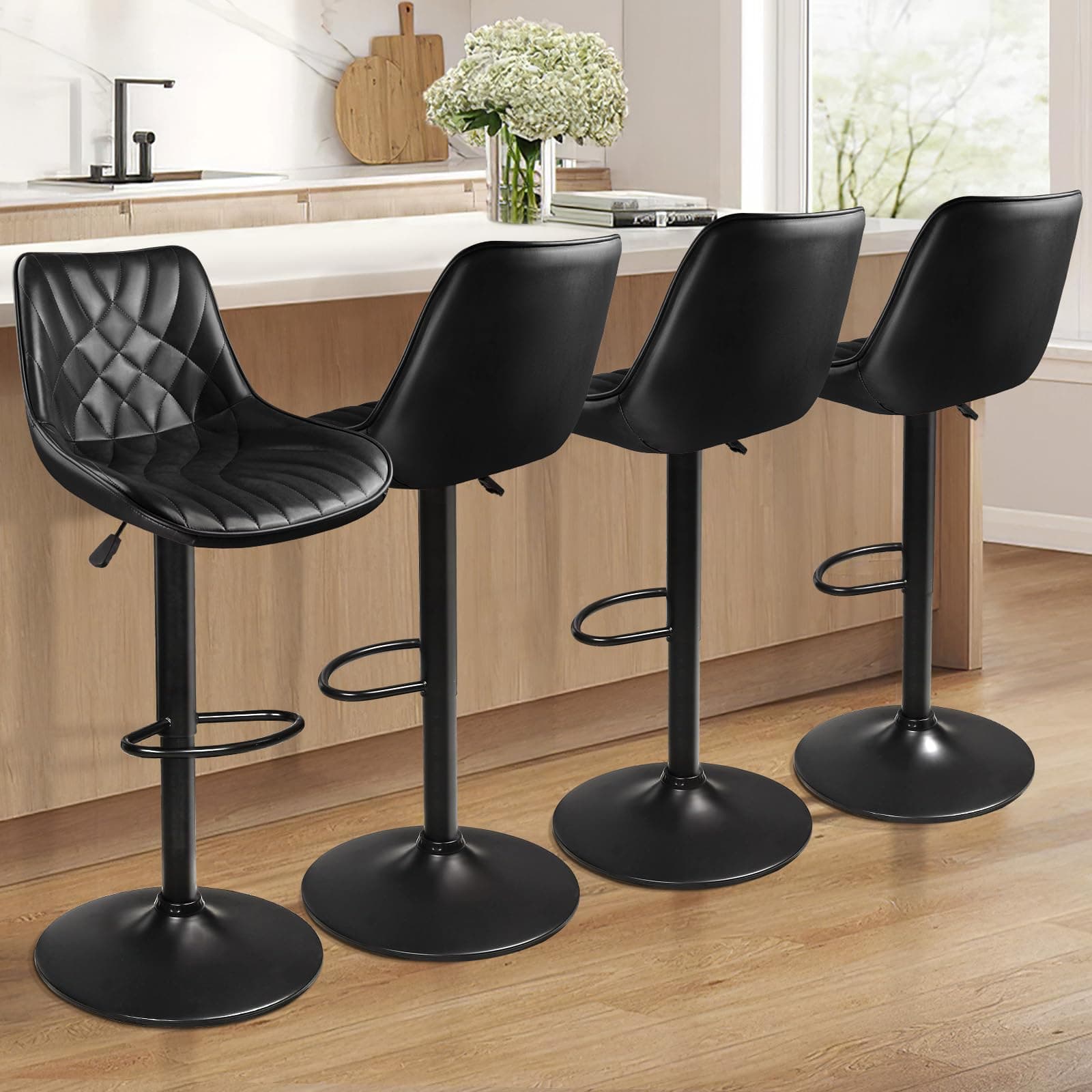 Waleaf 4-Piece Counter Height Swivel Bar Stool Set with Back and Footrest