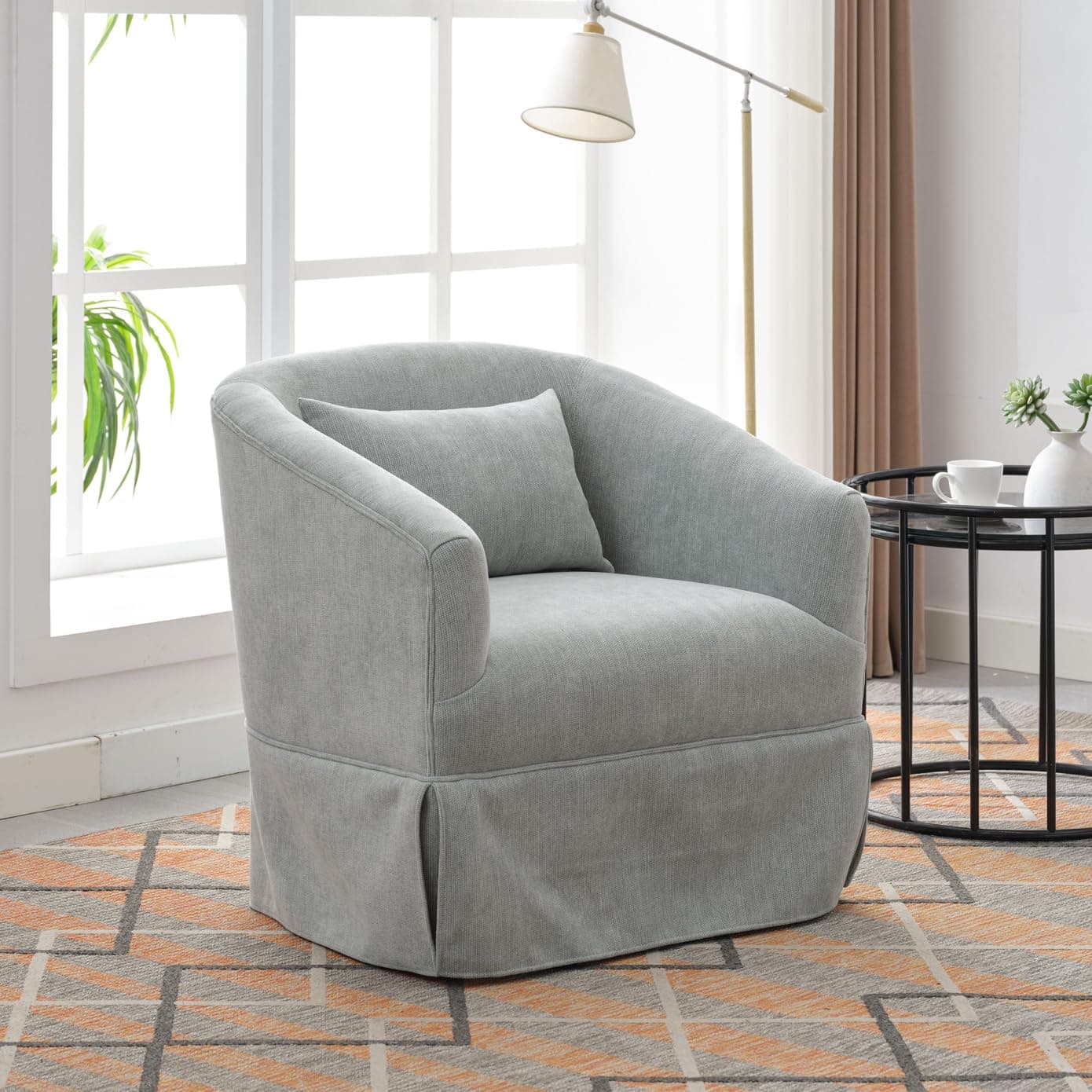 Modern Mint Green Swivel Accent Chair with Pillow