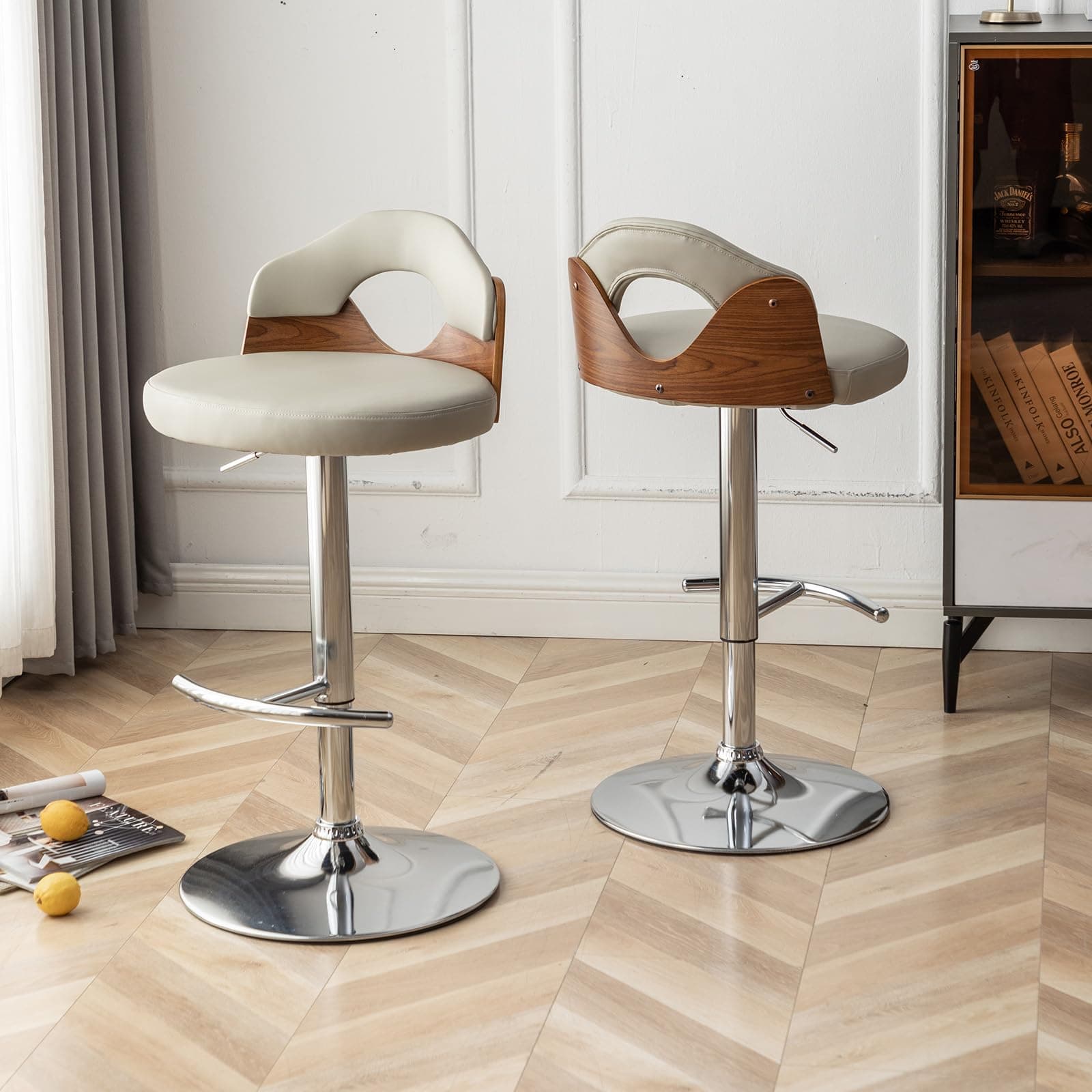 Mid Century Grey Faux Leather Swivel Bar Stool Set (Counter Height)