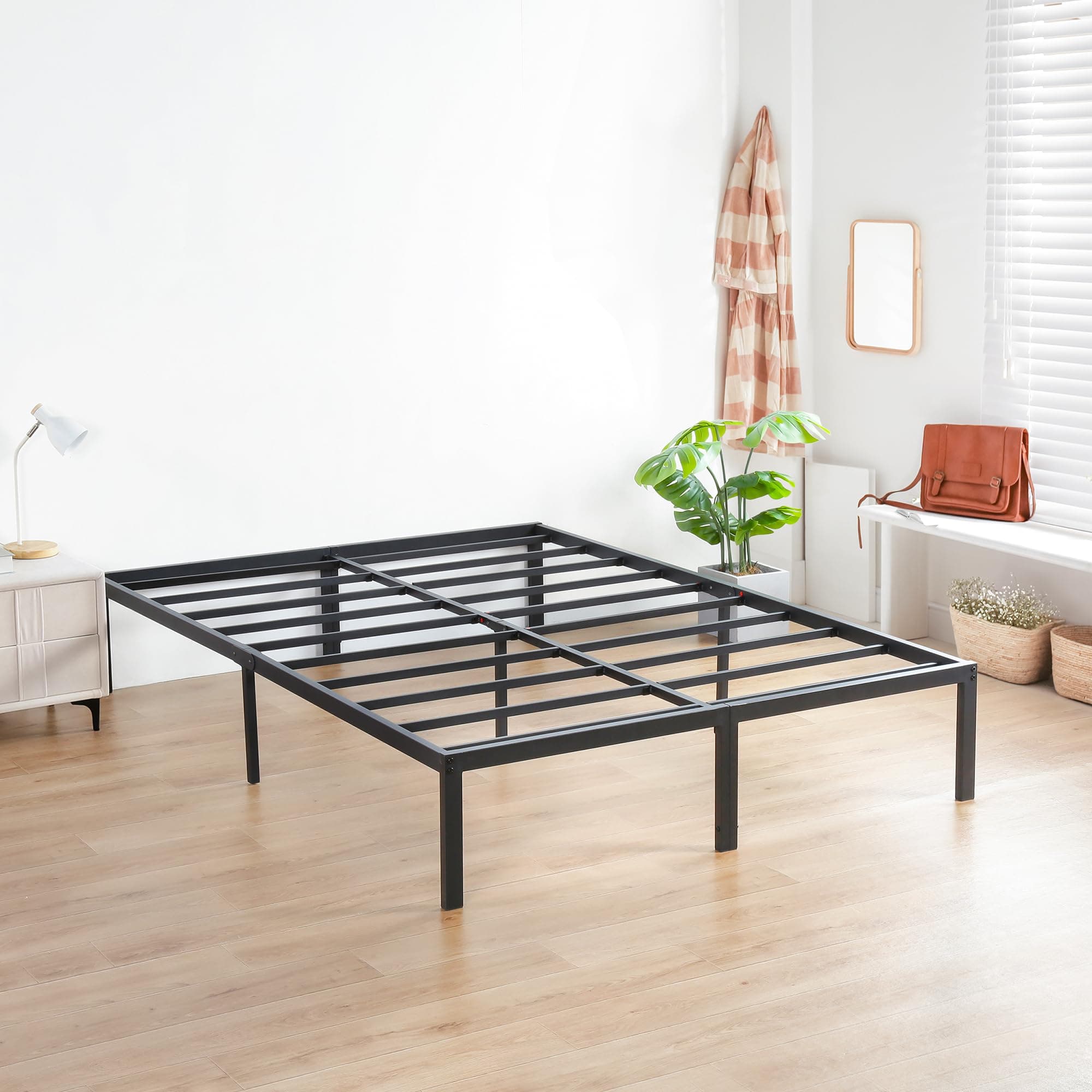 Olee Sleep Queen Size Anti-Slip Steel Bed Frame, Maximum Storage, Black