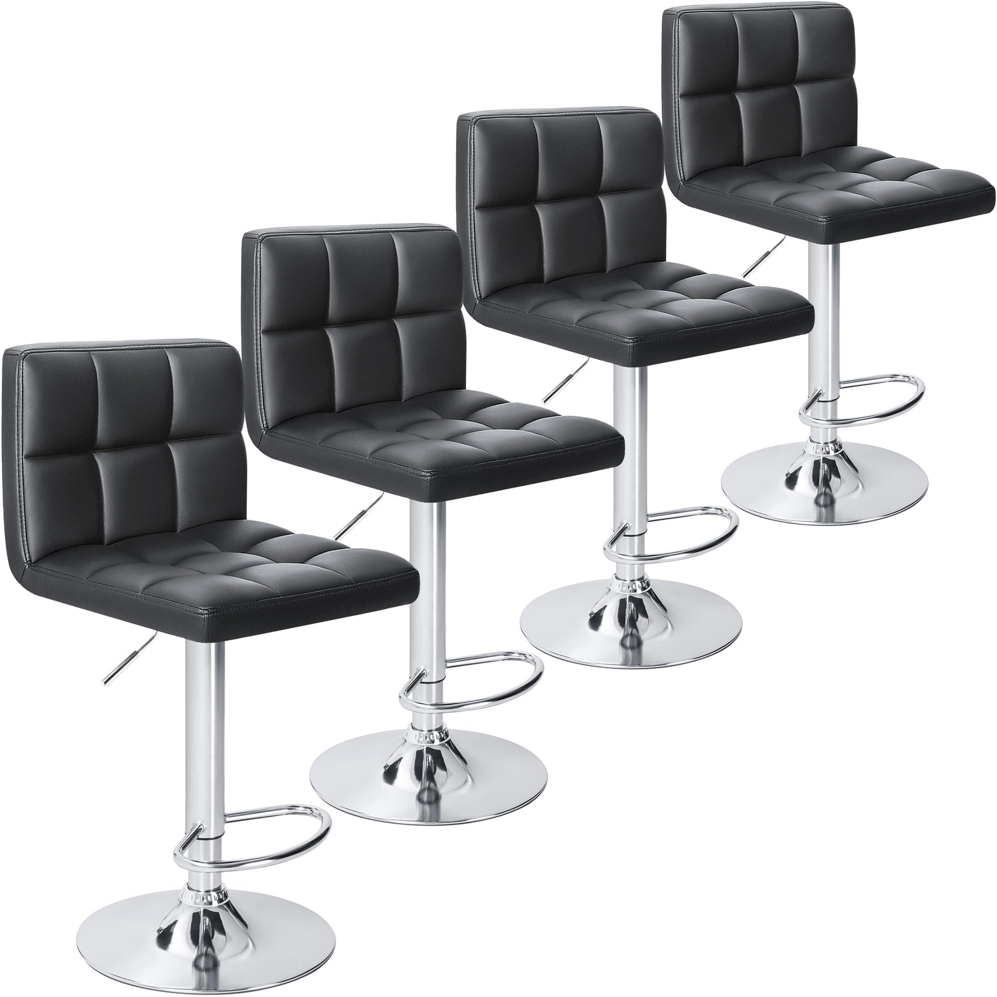 Homall Black Modern PU Leather Bar Stools - Adjustable Swivel Kitchen Counter Stool (Set of 4)