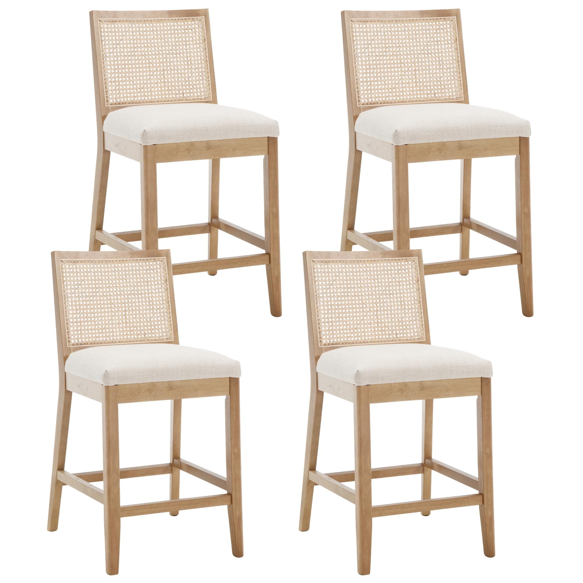 Rattan 26" Counter Stools, Set of 4, Cream Boho Kitchen Chairs
