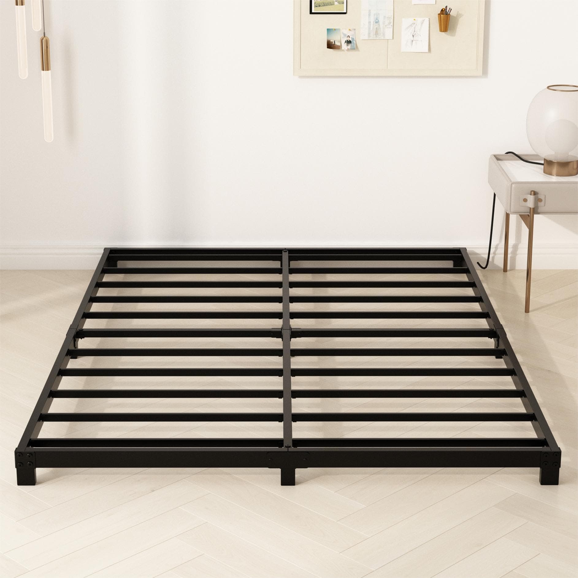 Heavy Duty 4 Inch Full Size Metal Bed Frame, Black, No Assembly Needed