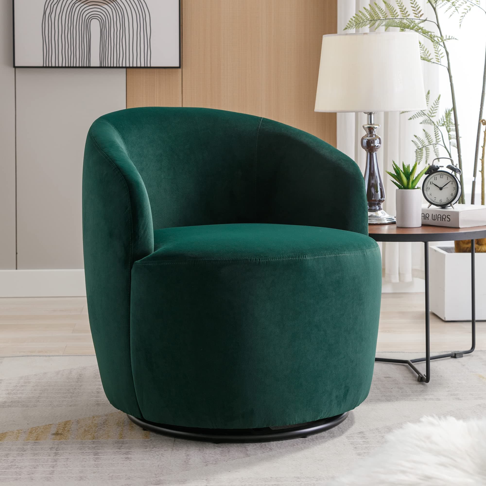 i-POOK Green 360 Degree Swivel Velvet Lounge Chair for Living Room