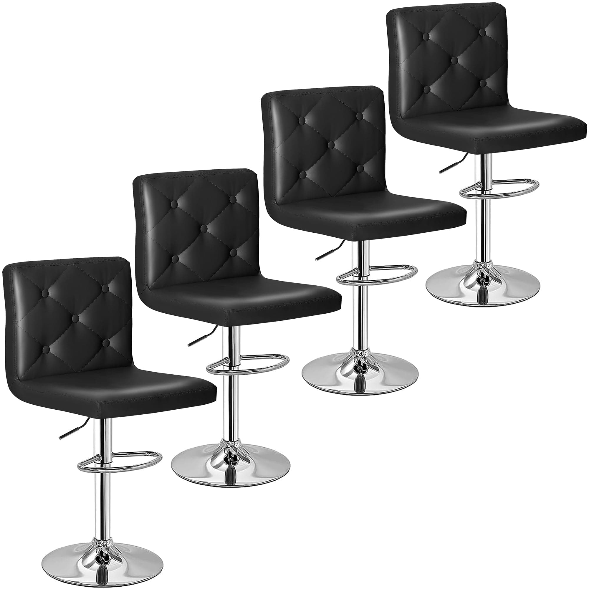 VECELO Set of 4 Adjustable Bar Stools - Modern PU Leather, 360° Swivel, X-Large Size, Black
