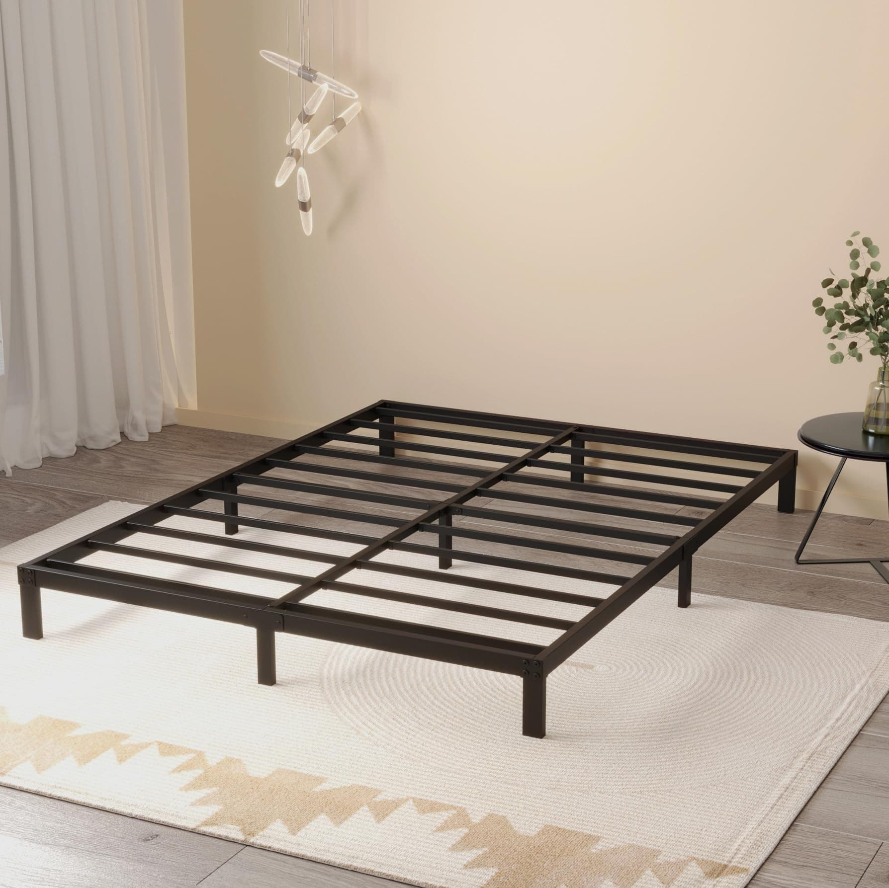 Heavy Duty 8 Inch Queen Metal Bed Frame, No Box Spring, Black