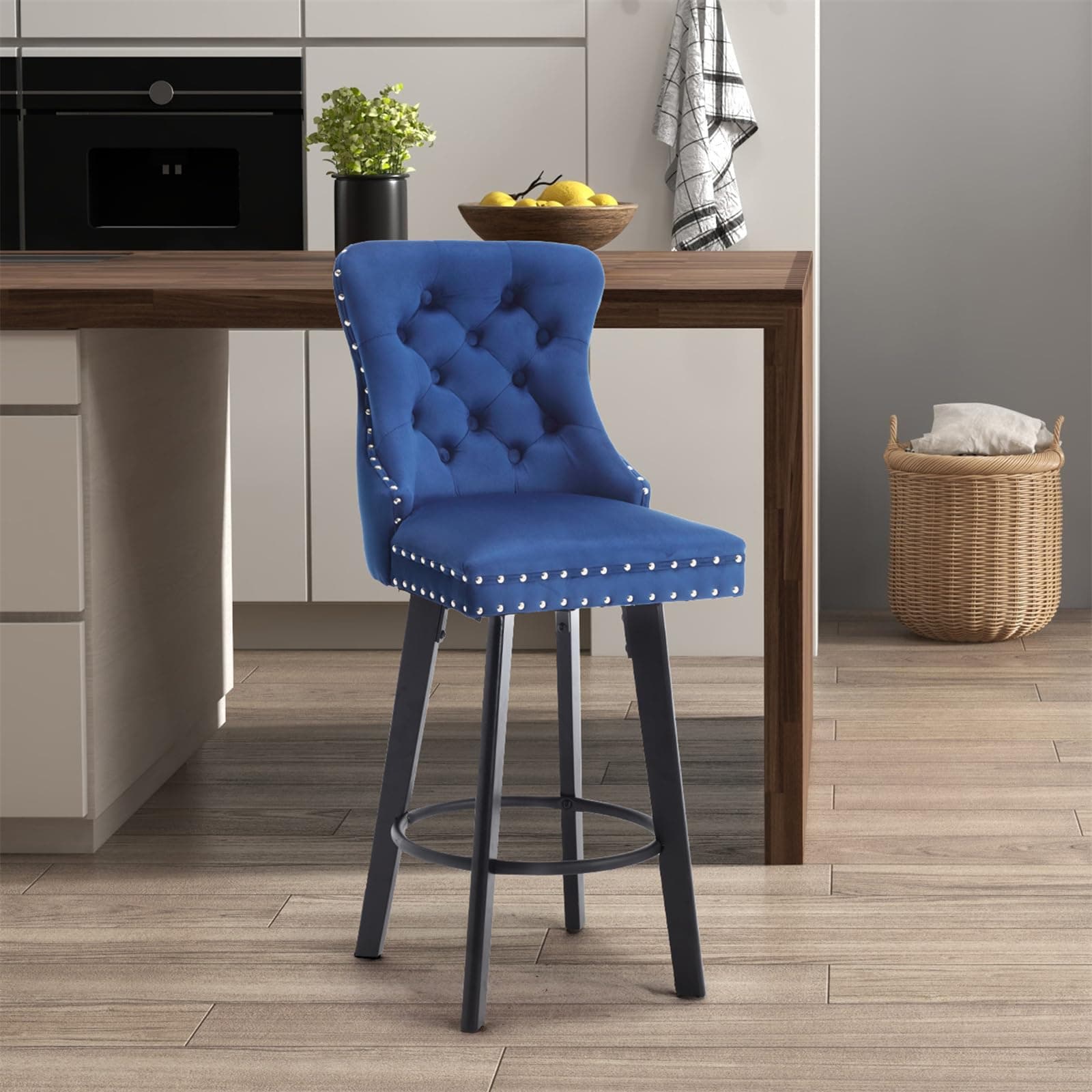 i-POOK Velvet Swivel Counter Stool, Blue