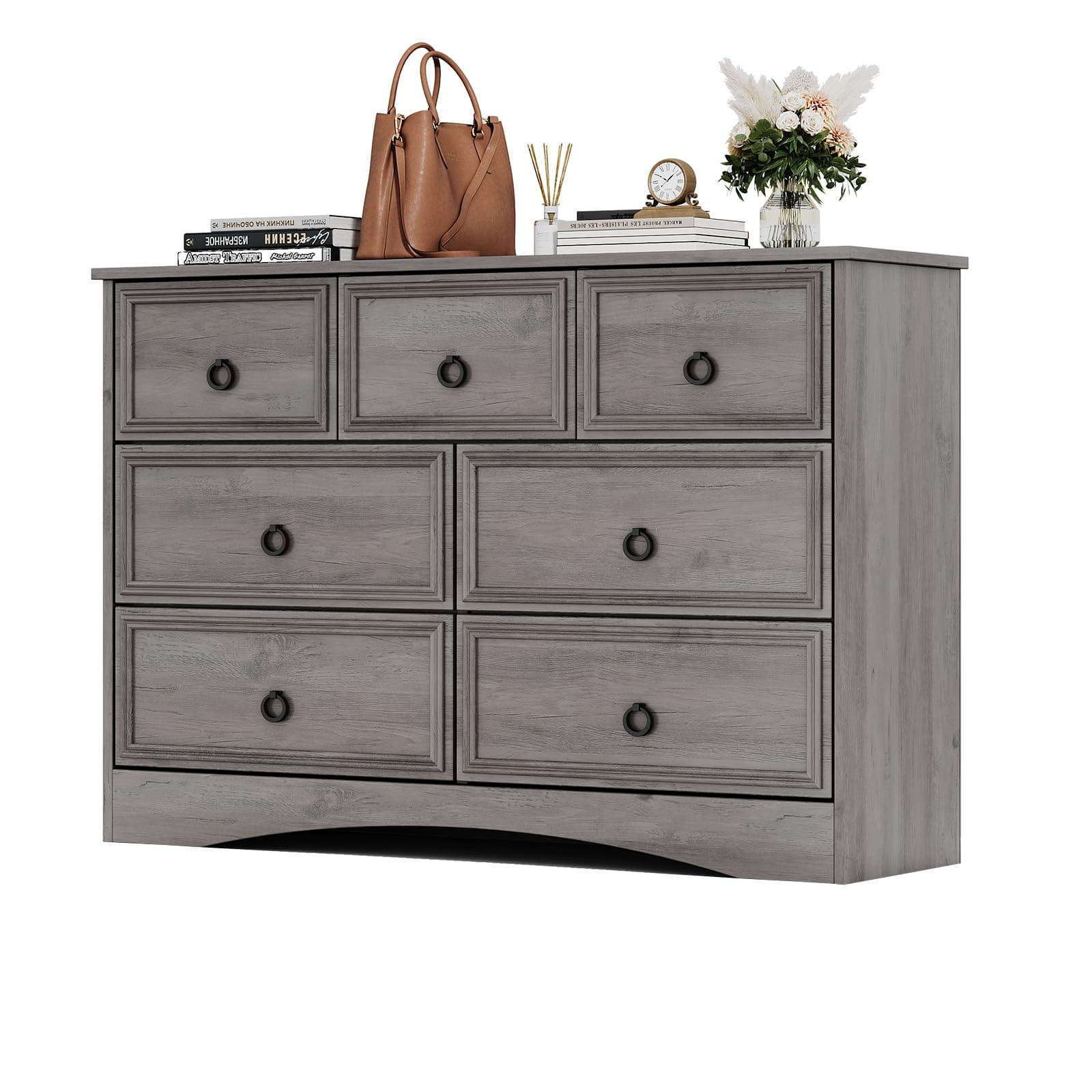 Modern 7-Drawer Gray Dresser for Bedroom Storage