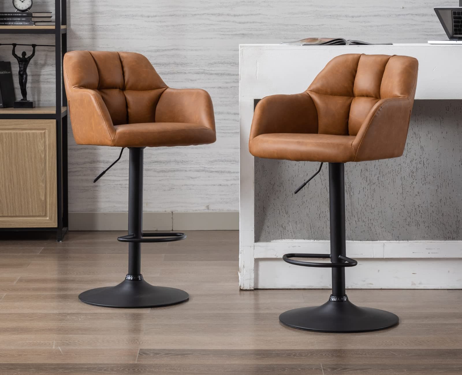 EALSON Modern Swivel Bar Stools Set of 2 Brown Leather
