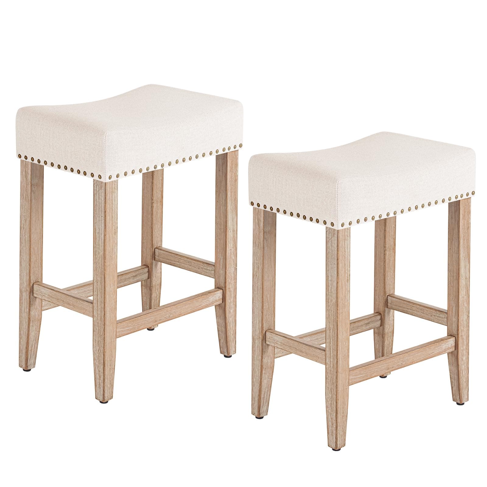 Furniliving Beige Upholstered Bar Stools Set of 2, 25.7 Inch Counter Height