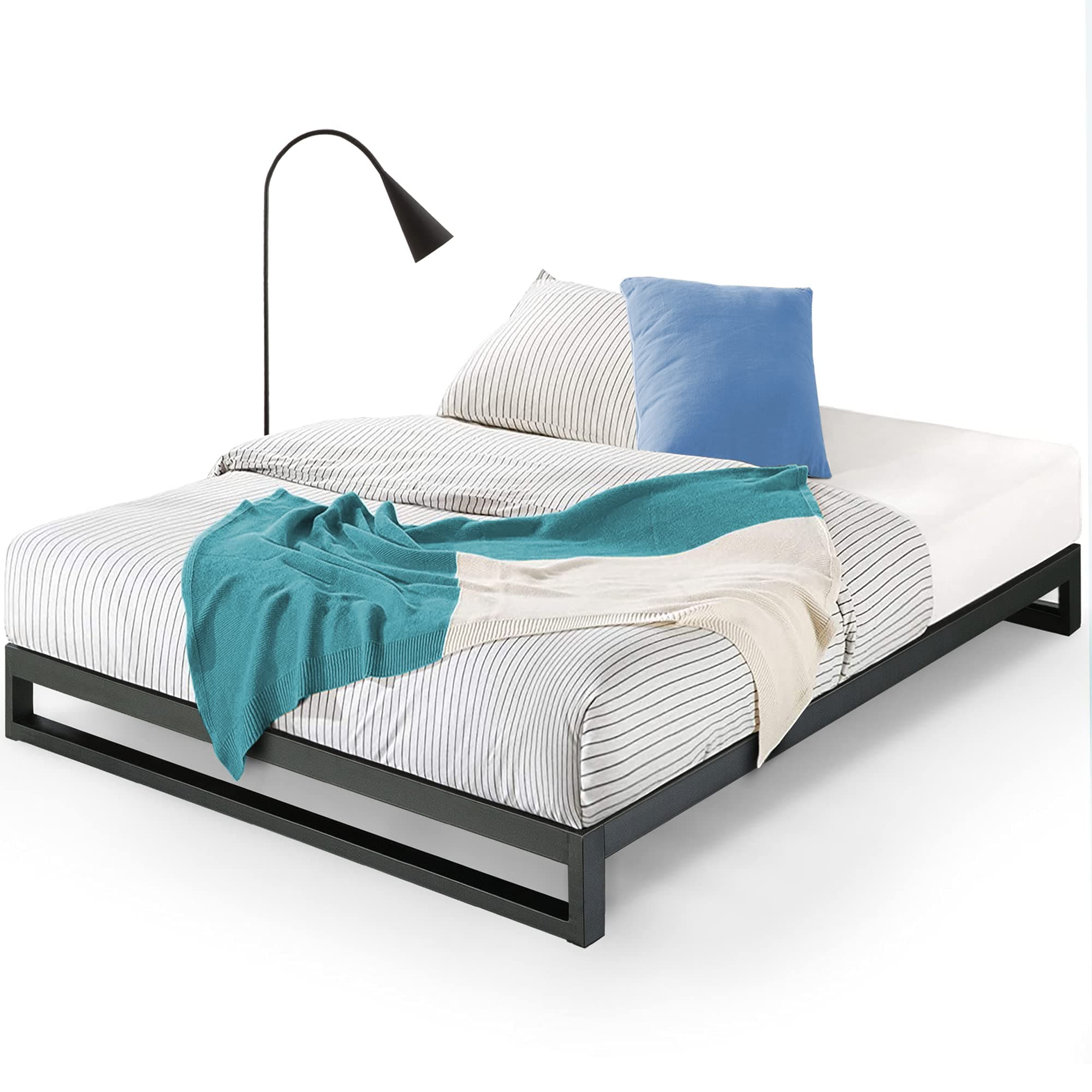 Zinus Trisha Black Metal Queen Bed Frame, Wood Slat Support