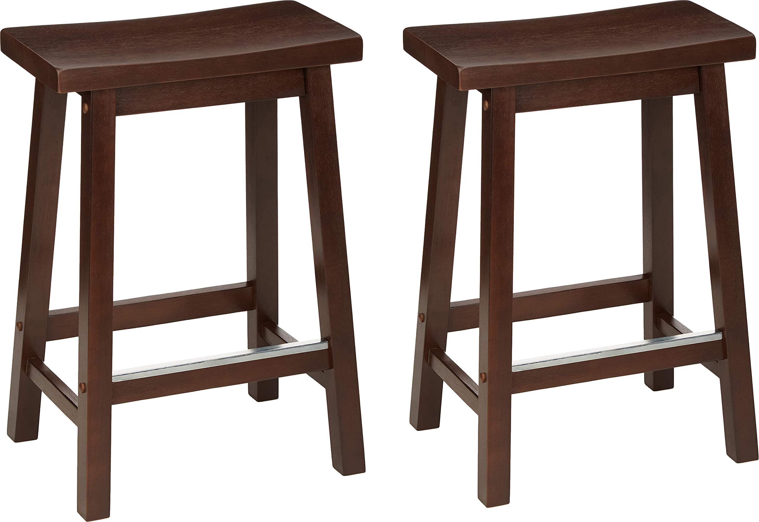 Amazon Basics 24" Solid Wood Saddle-Seat Kitchen Island Barstool, Set of 2, Walnut Finish