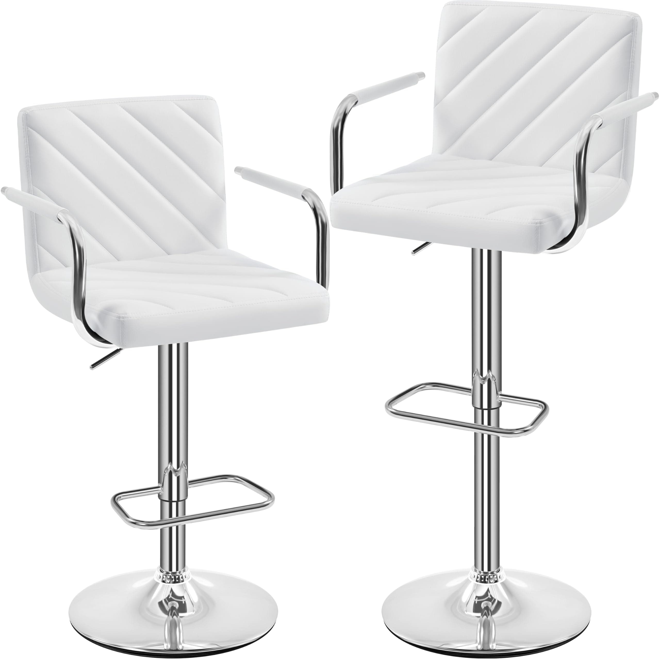 Yaheetech Height Adjustable Swivel Bar Stools Set of 2 White with Back Armrest Footrest