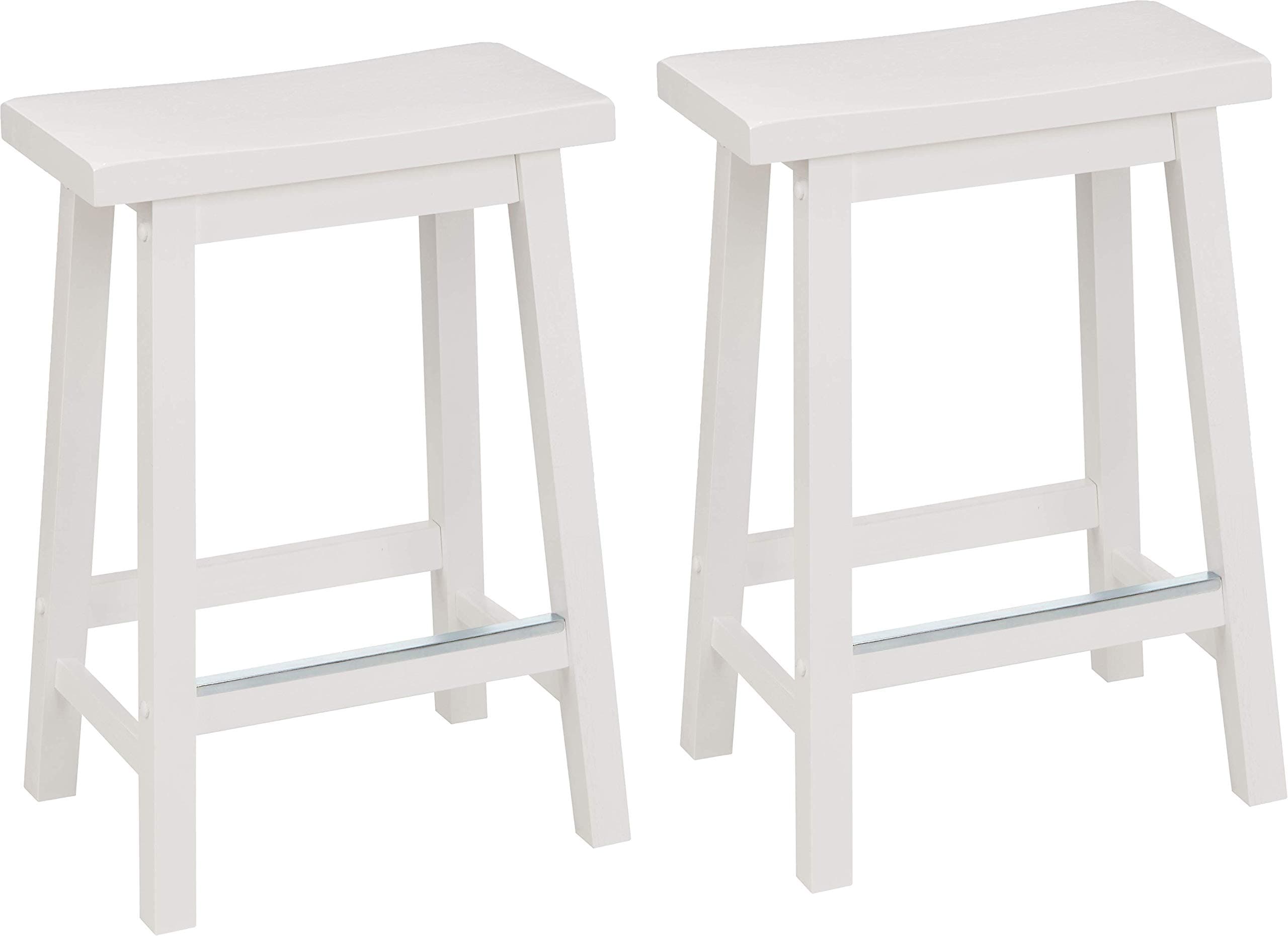 Amazon Basics White Solid Wood Kitchen Barstool, 24" Height, Set of 2