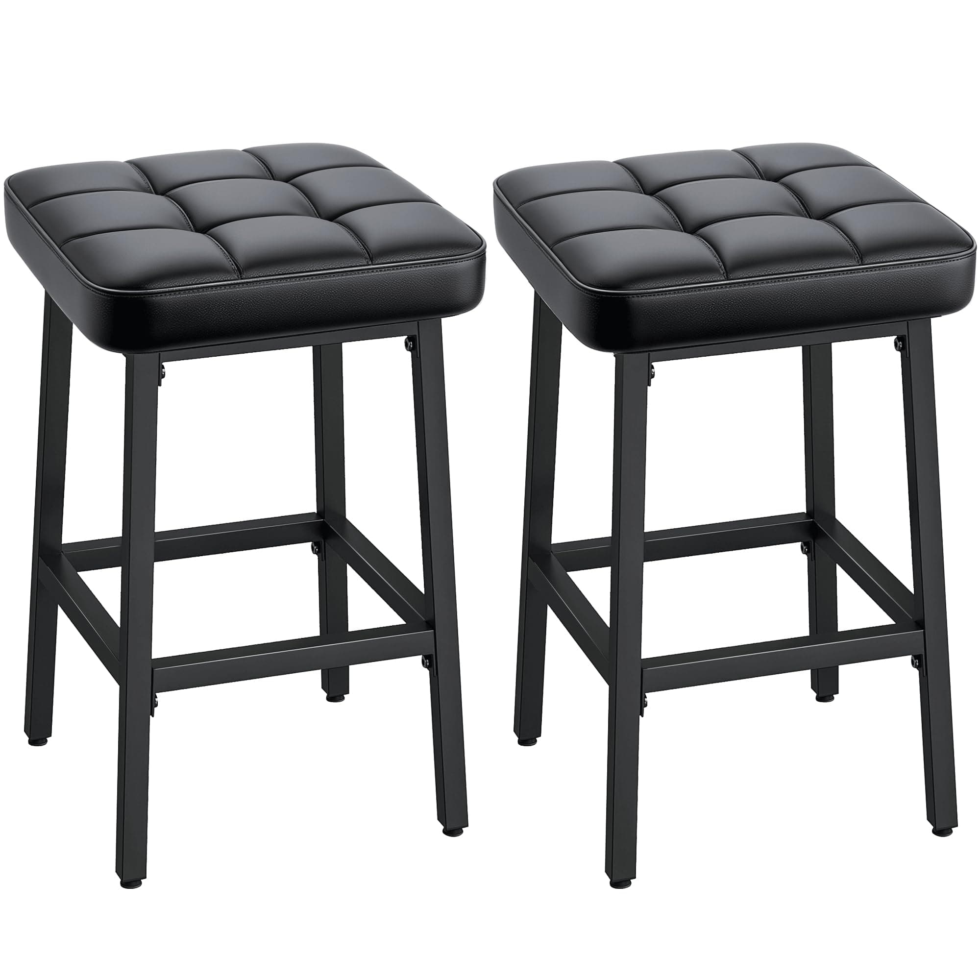 VECELO Modern 24" PU Leather Bar Stools, Black, Counter Height Set of 2
