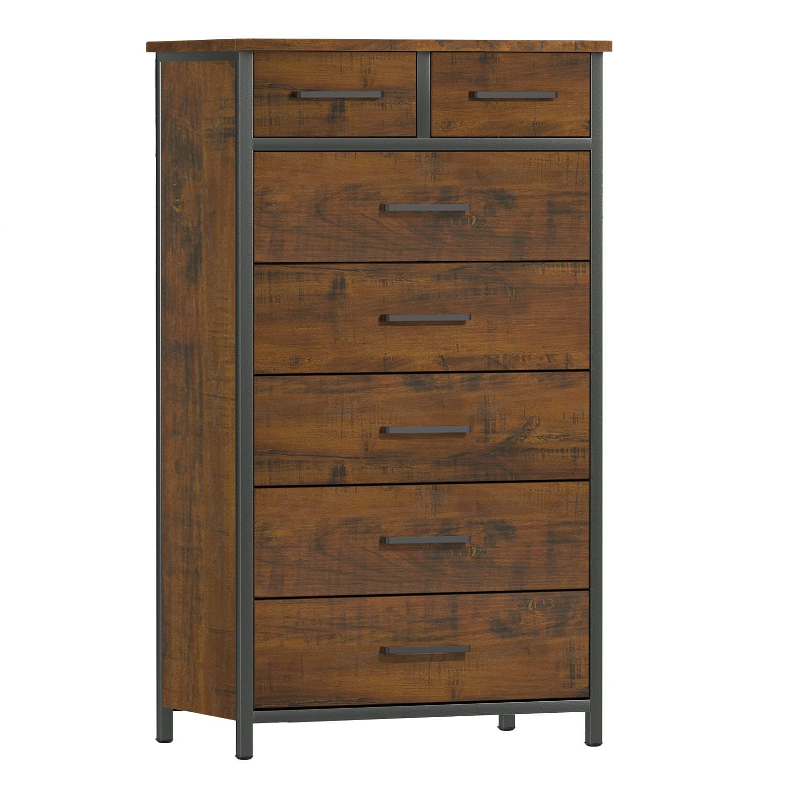 IKENO Industrial-Styled 7 Drawer Dresser with Metal Frame, Large Clothes Cabinet for Bedroom