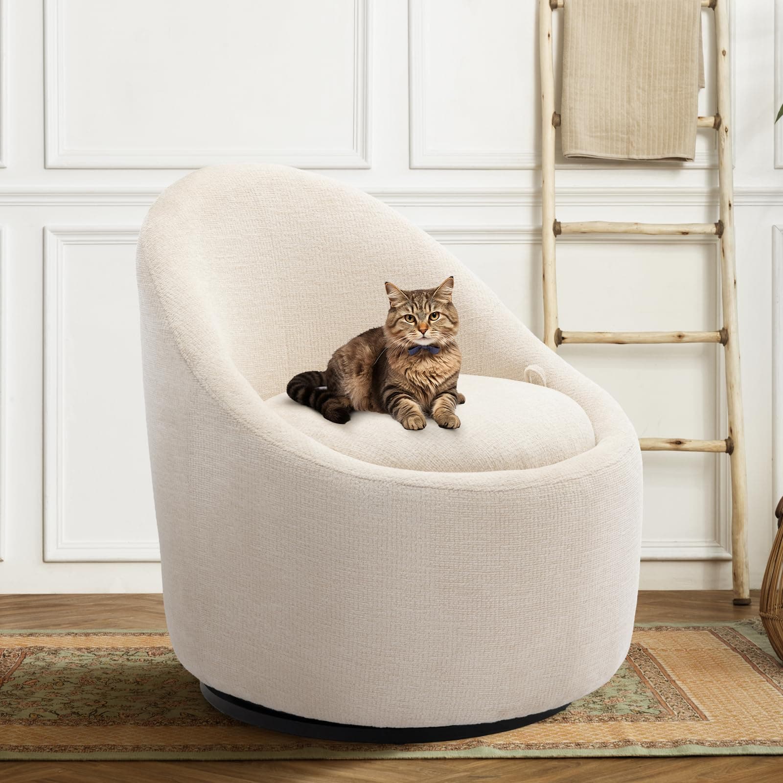 360° Swivel Chair with Hidden Storage - Beige