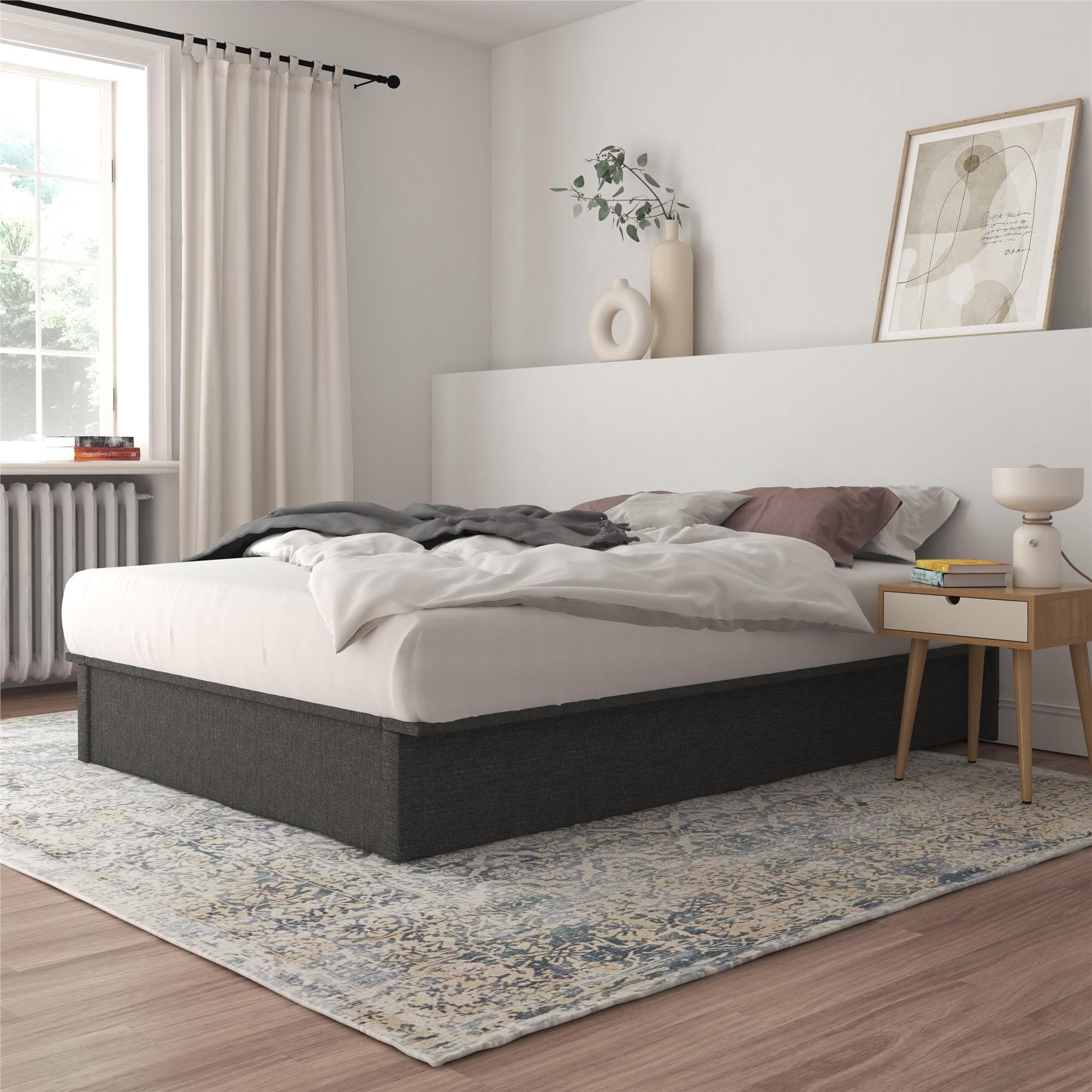 DHP Maven Queen Gray Linen Upholstered Platform Bed, 11 Inch Height