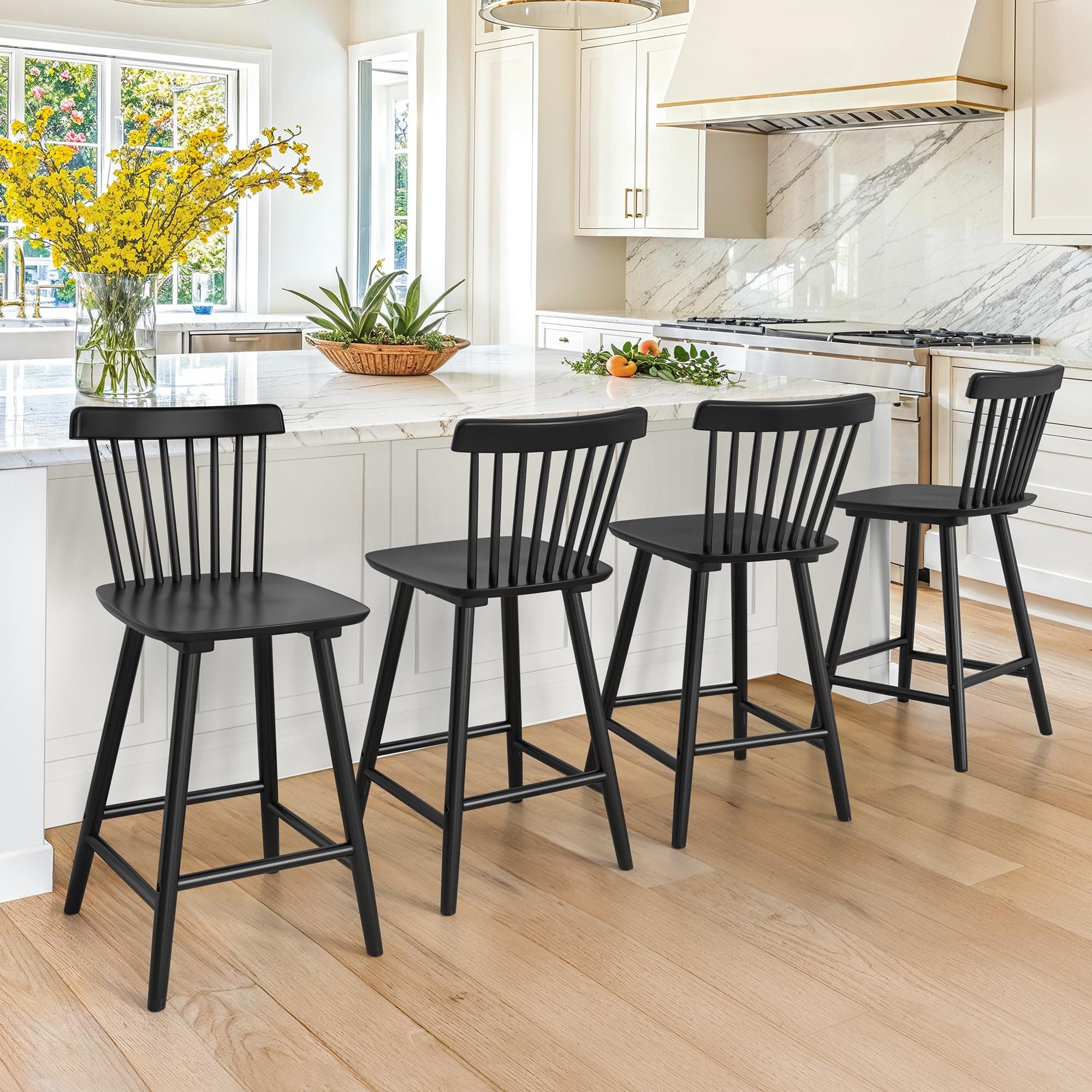 LUE BONA Windsor Black Bar Stools Set of 4, 24 Inch Counter Height