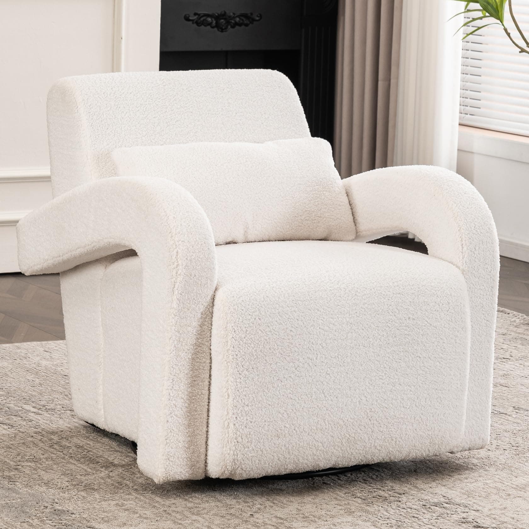 Oversized Swivel Accent Chair with Curved Arms, White