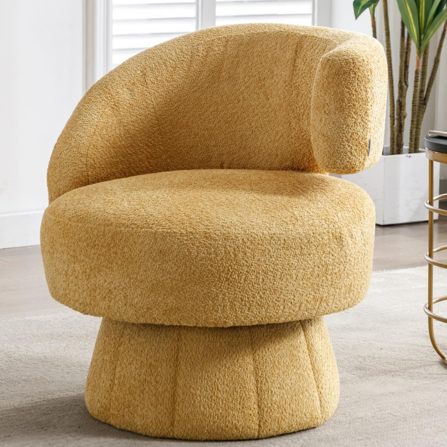 i-POOK Accent Chair: Swivel Barrel Armchair with Wide Upholstery & Fluffy Fabric, 300 Lbs Capacity, Yellow