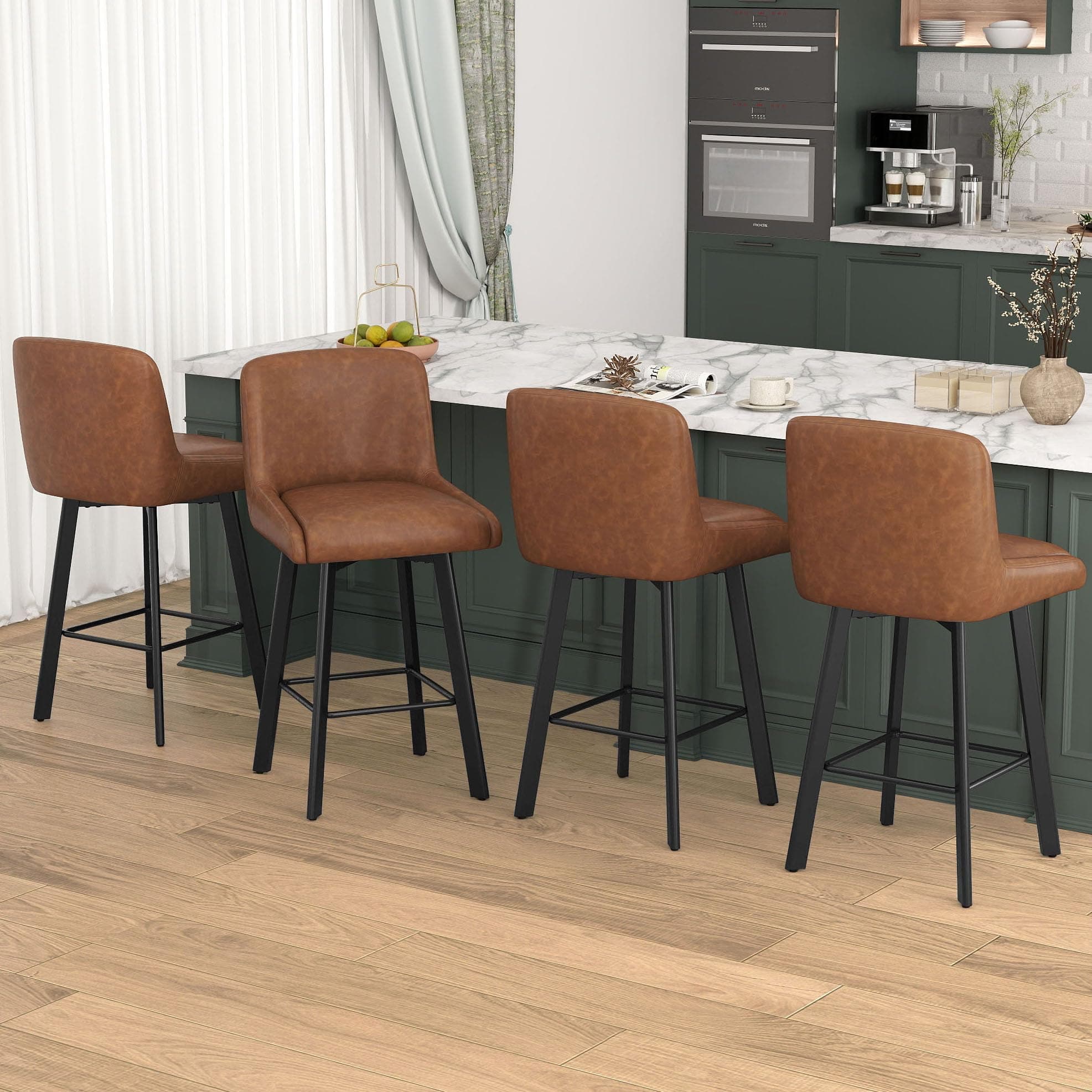 4-Piece 26''H Brown Faux Leather Bar Stool Set with Back