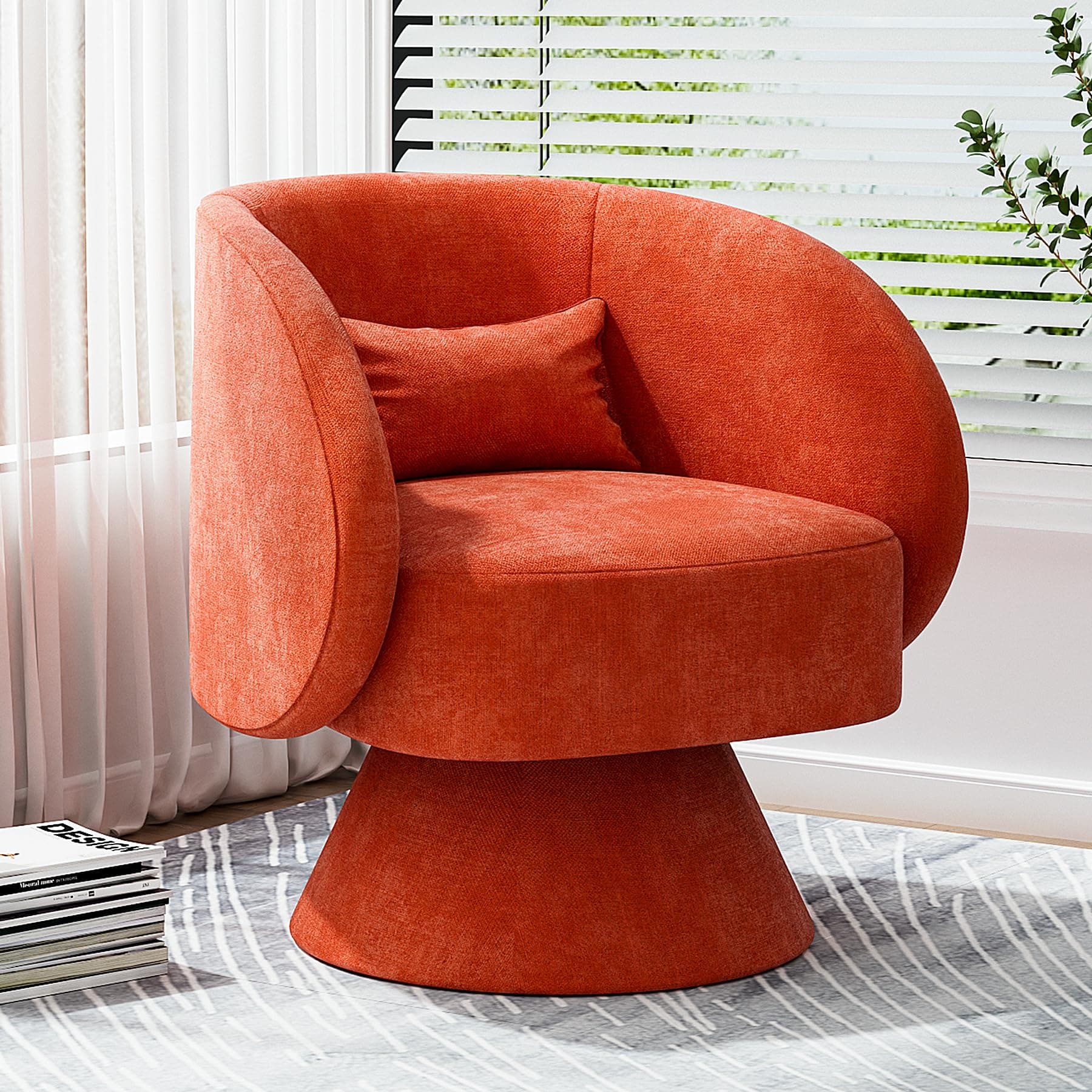 Modern Orange Upholstered Swivel Chair for Small Spaces