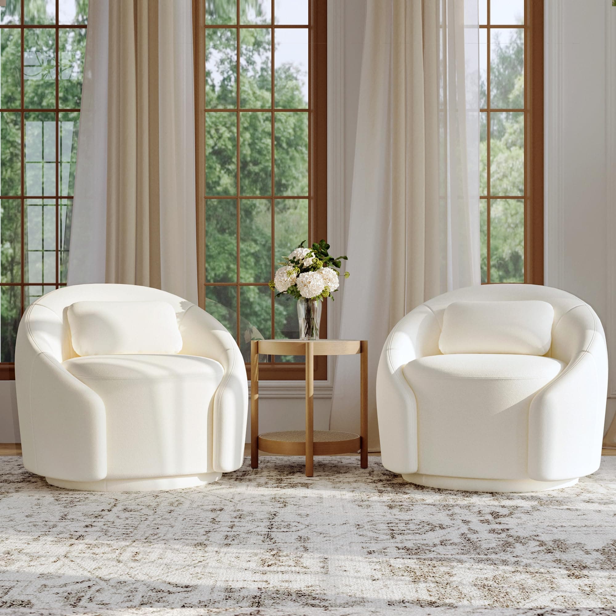 COLAMY Mid-Century Modern Swivel Accent Chairs, Beige, 2pcs, 300 lbs Capacity