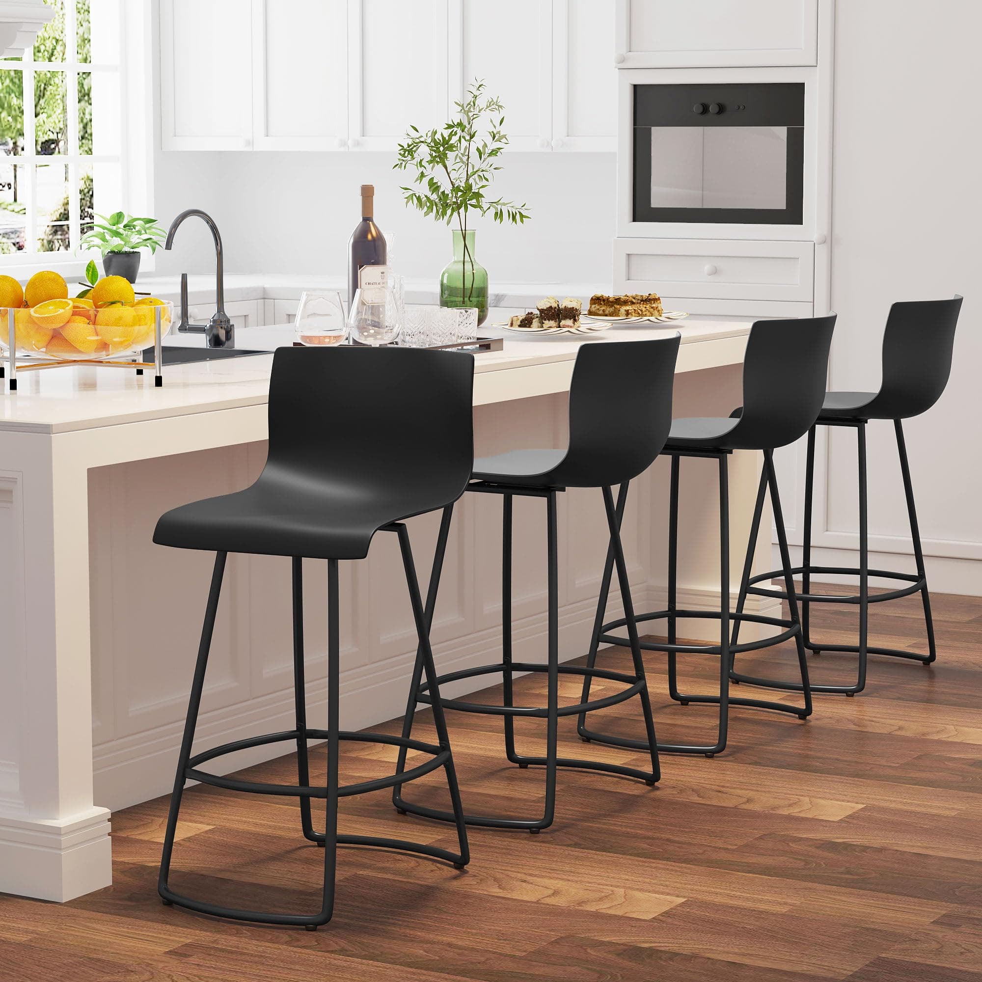 Modern Black Counter Height Swivel Bar Stool Set of 4, 30" Meta