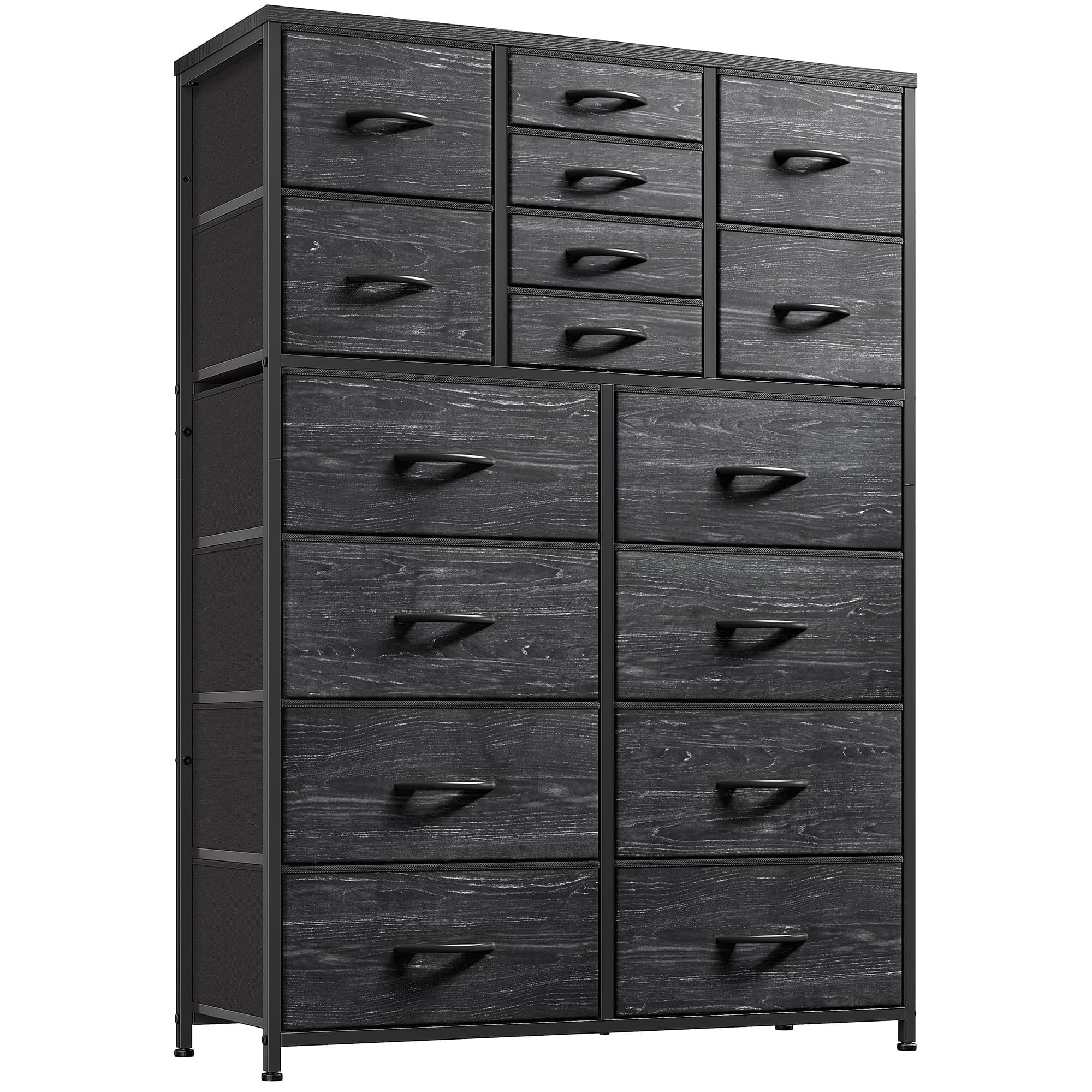 EnHomee Black Tall Dresser with 16 Deep Drawers for Bedroom and Entryway Storage