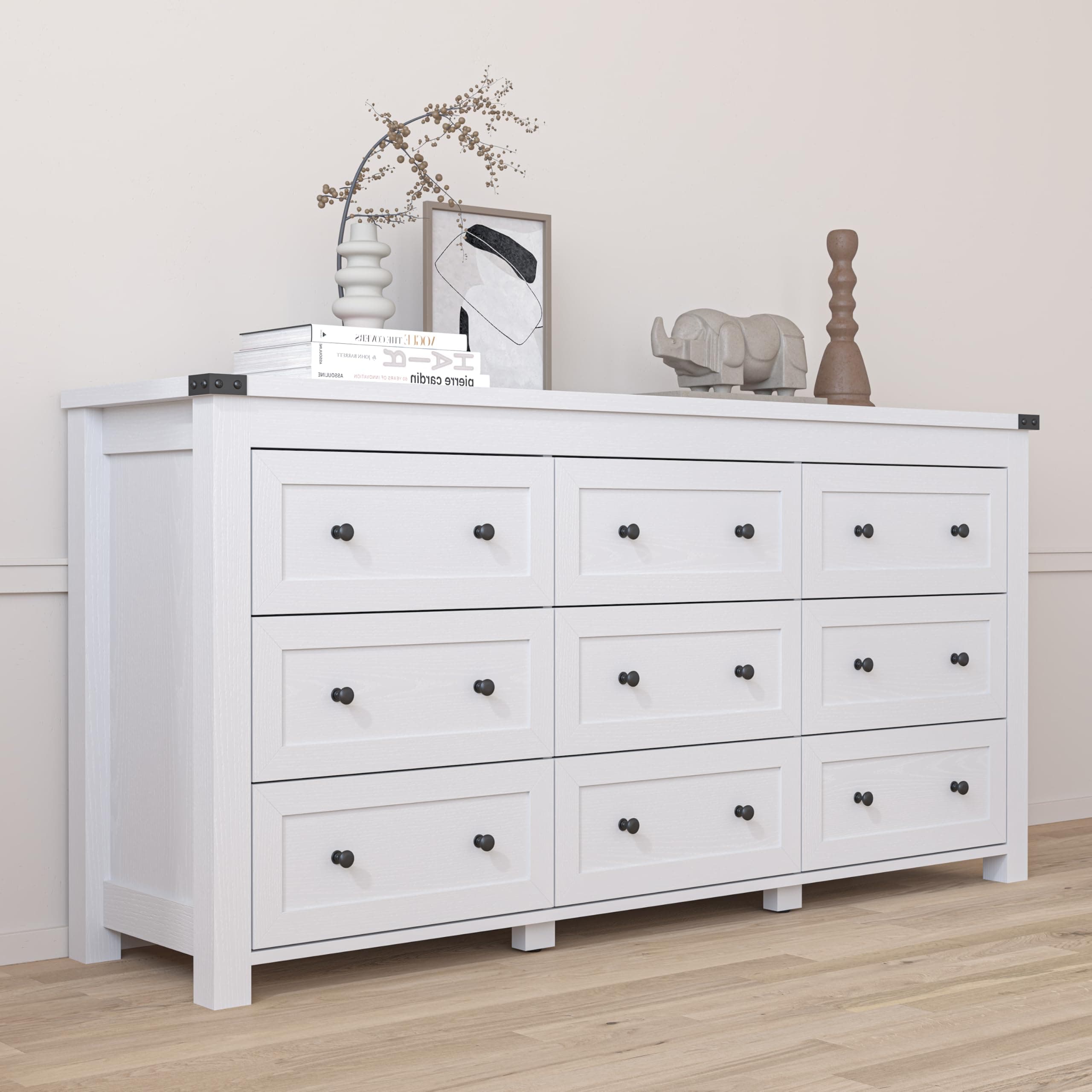 Modern White 9-Drawer Dresser with Ample Storage for Bedroom and Living Room