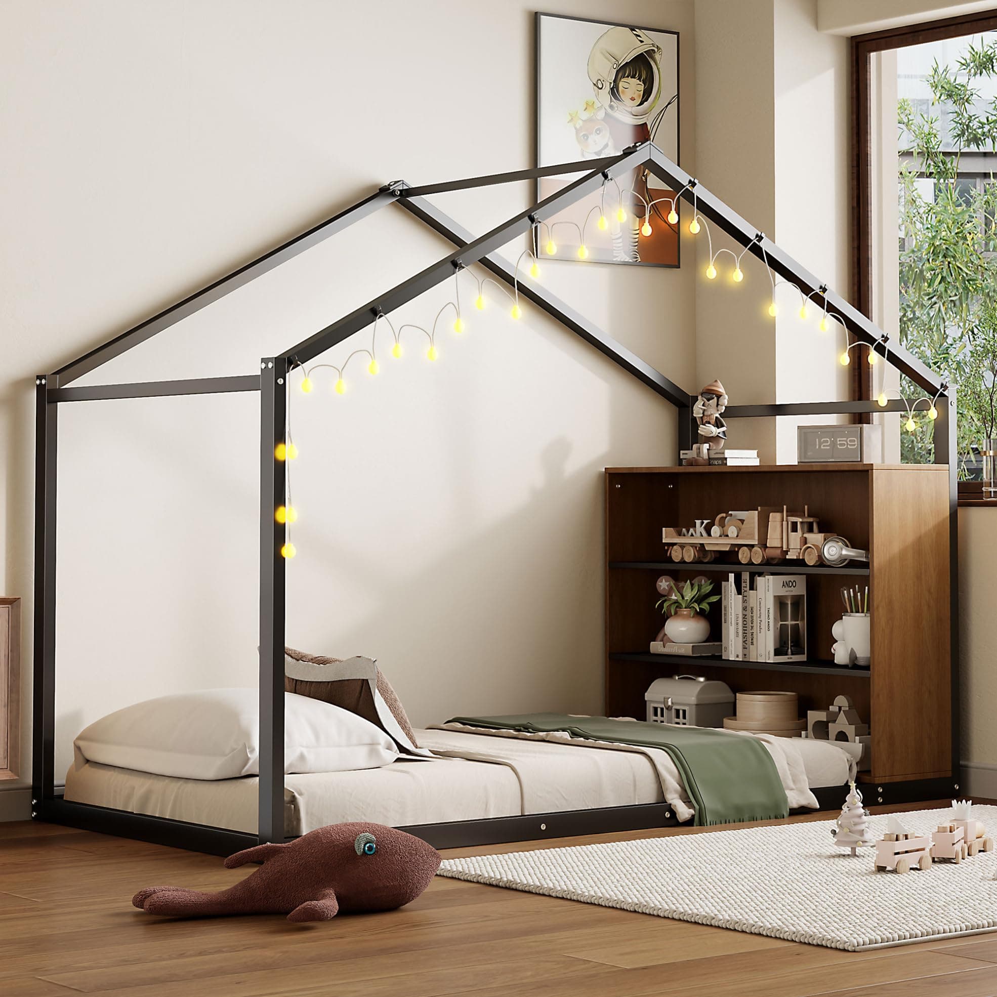i-POOK Montessori Metal Bed Frame for Kids, Twin Size, Black