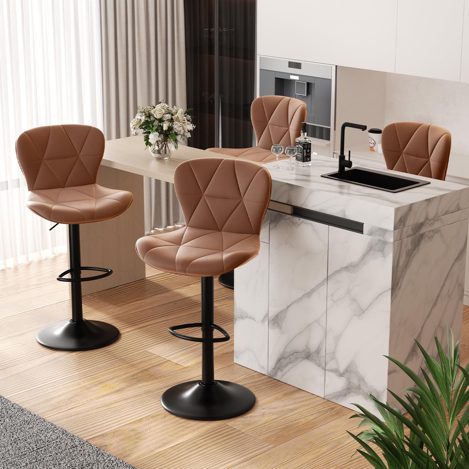 Set of 4 Modern Faux Leather Swivel Bar Stools for Kitchen Island