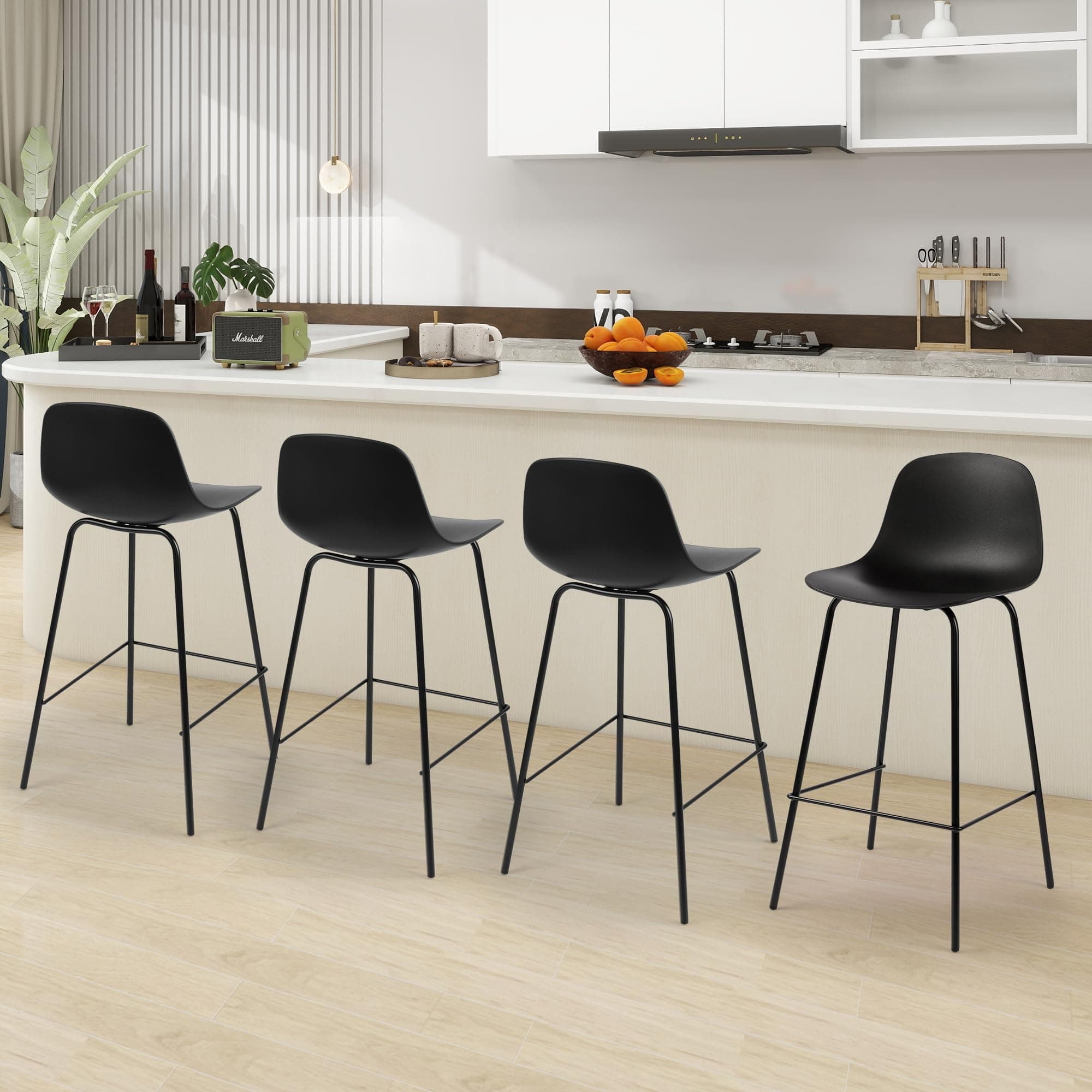 ThanksBought Bar Stools Set of 4, 26" Counter Height, Black with Back