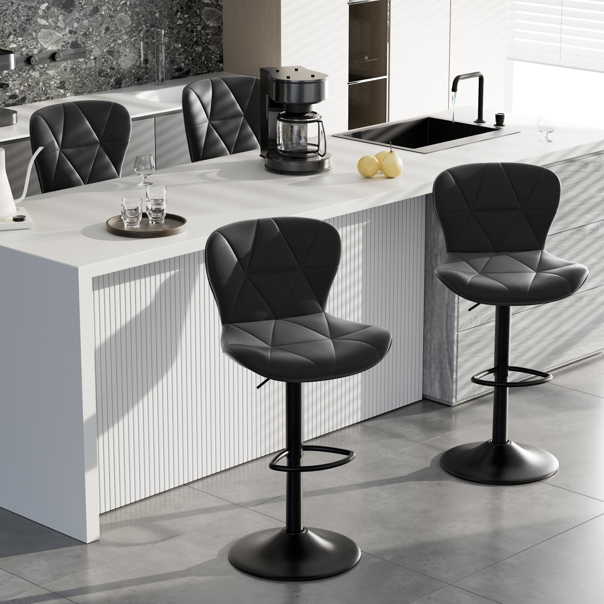 Set of 4 Adjustable Swivel Bar Stools in Black for Kitchen Island