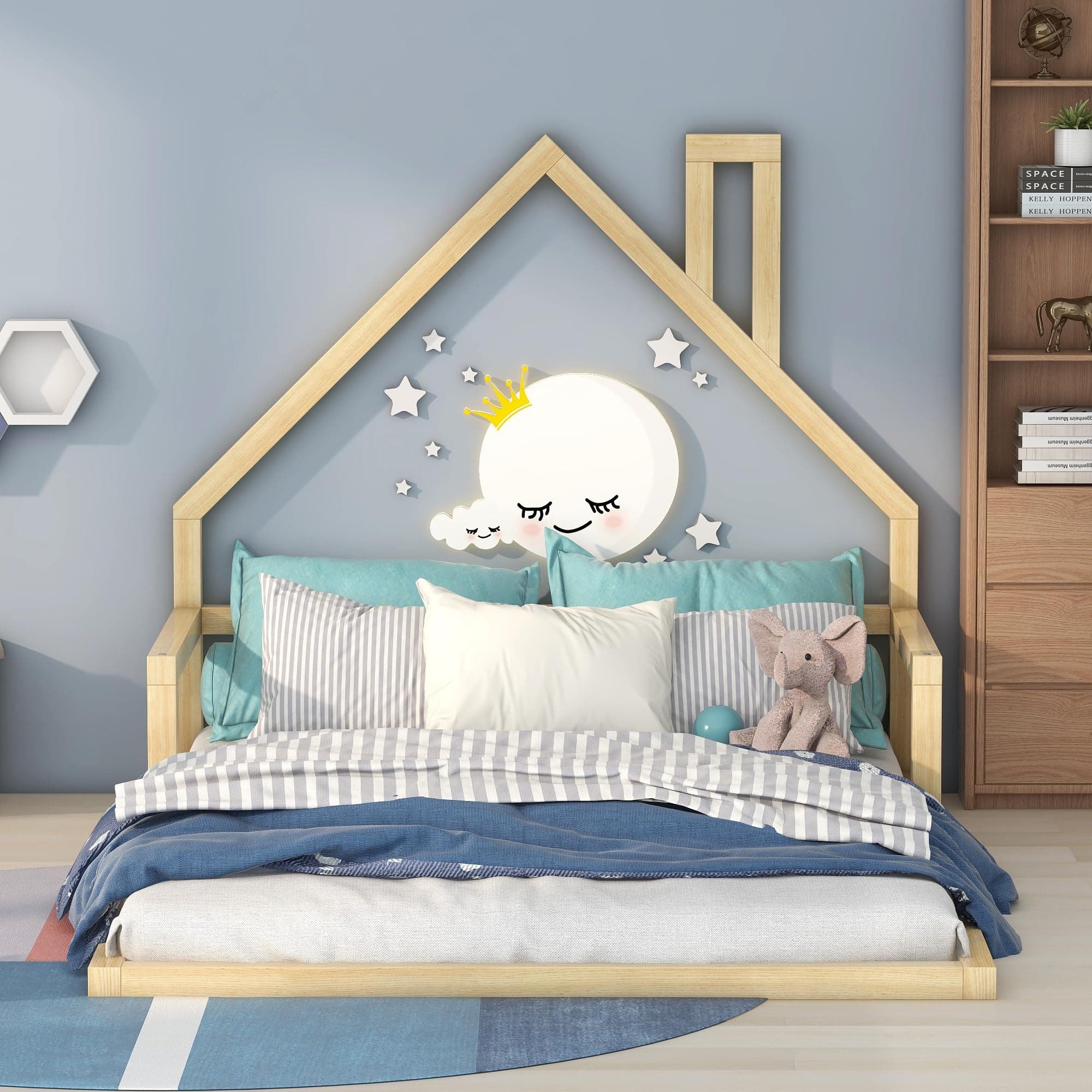 Harper & Bright Designs FullSize House-Shaped Kids Bed, Solid Wood Slats, No Box Spring Needed,Natural