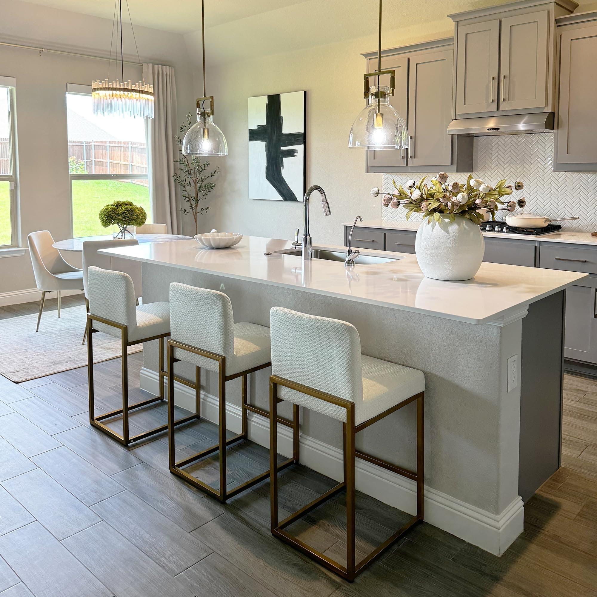 PHI VILLA White and Gold Counter Height Bar Stool Set with Back
