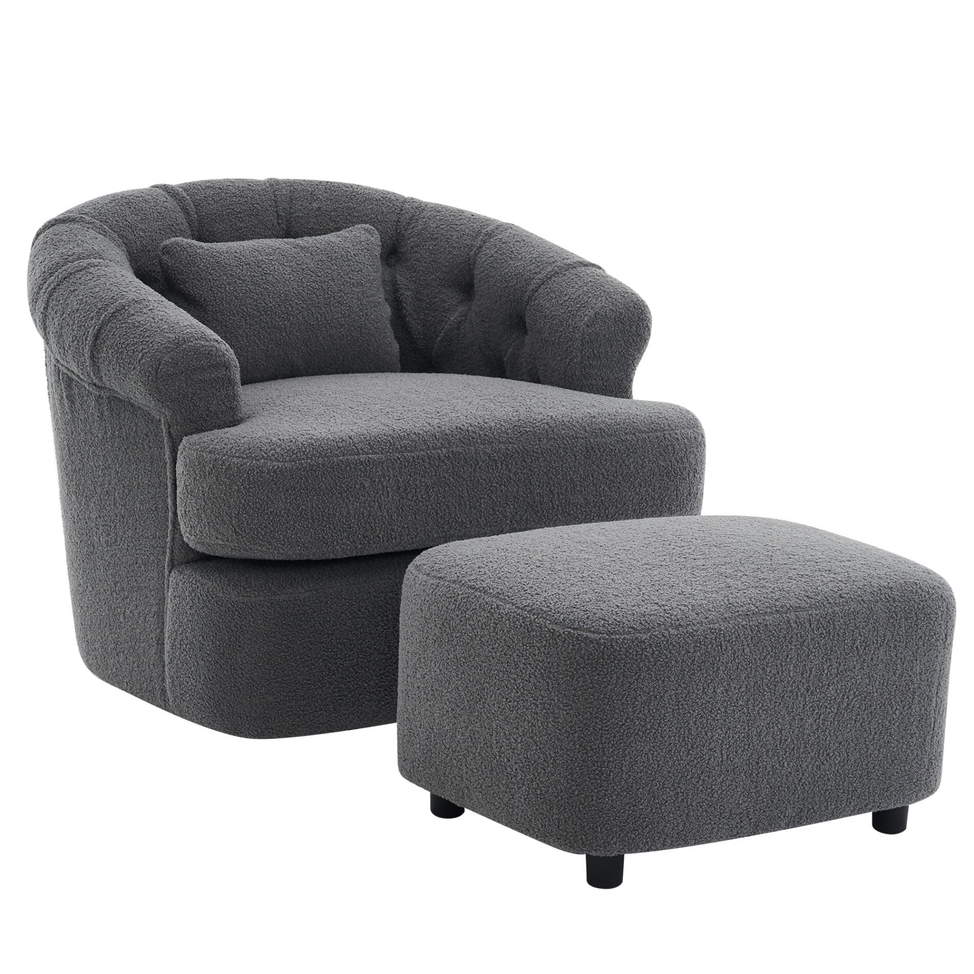 Oversized Swivel Accent Chair with Ottoman and Thick Cushion, Dark Grey
