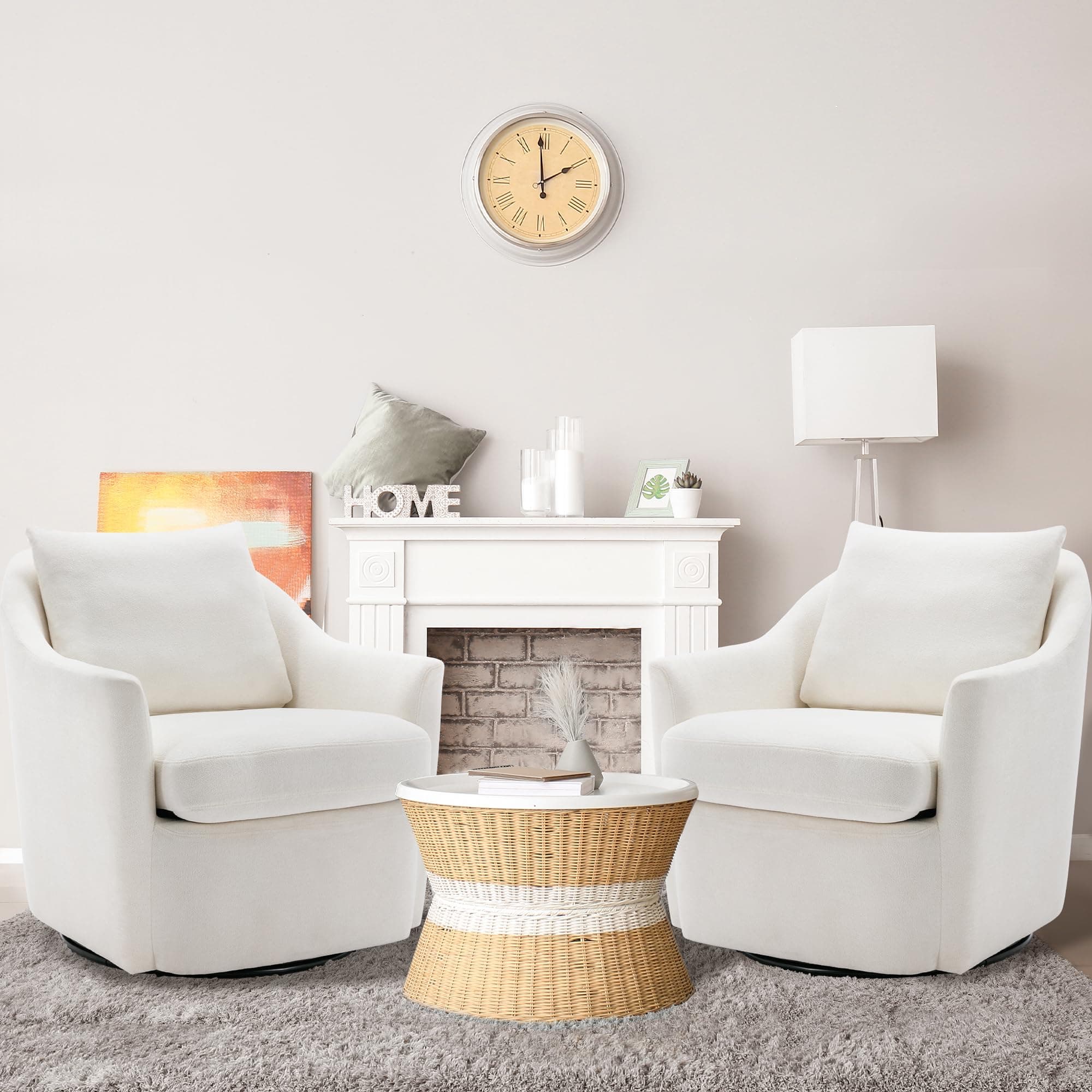 COLAMY 360° Swivel Round Barral Chair Set of 2-Cream