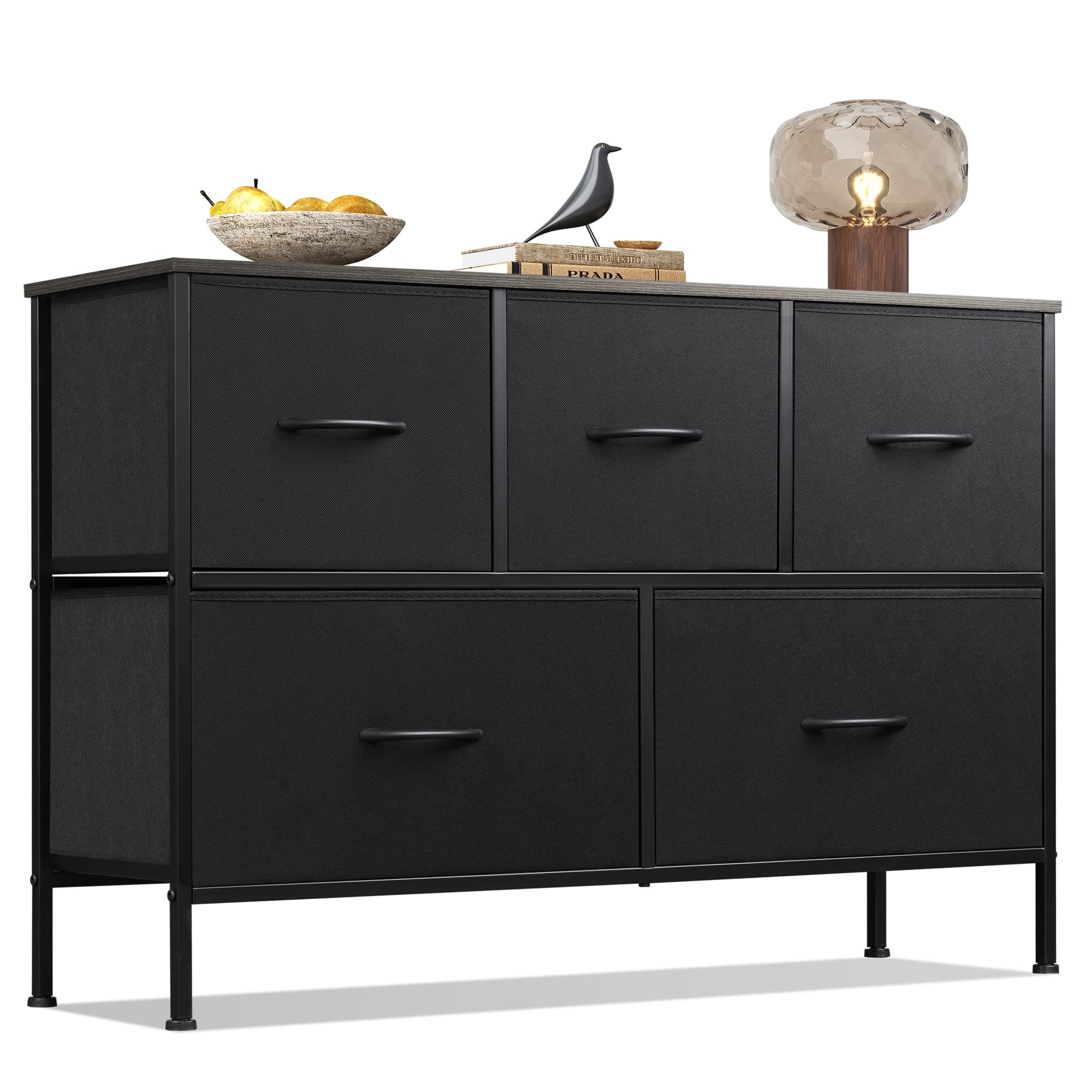 Charcoal Black Large Fabric Dresser with 5 Drawers