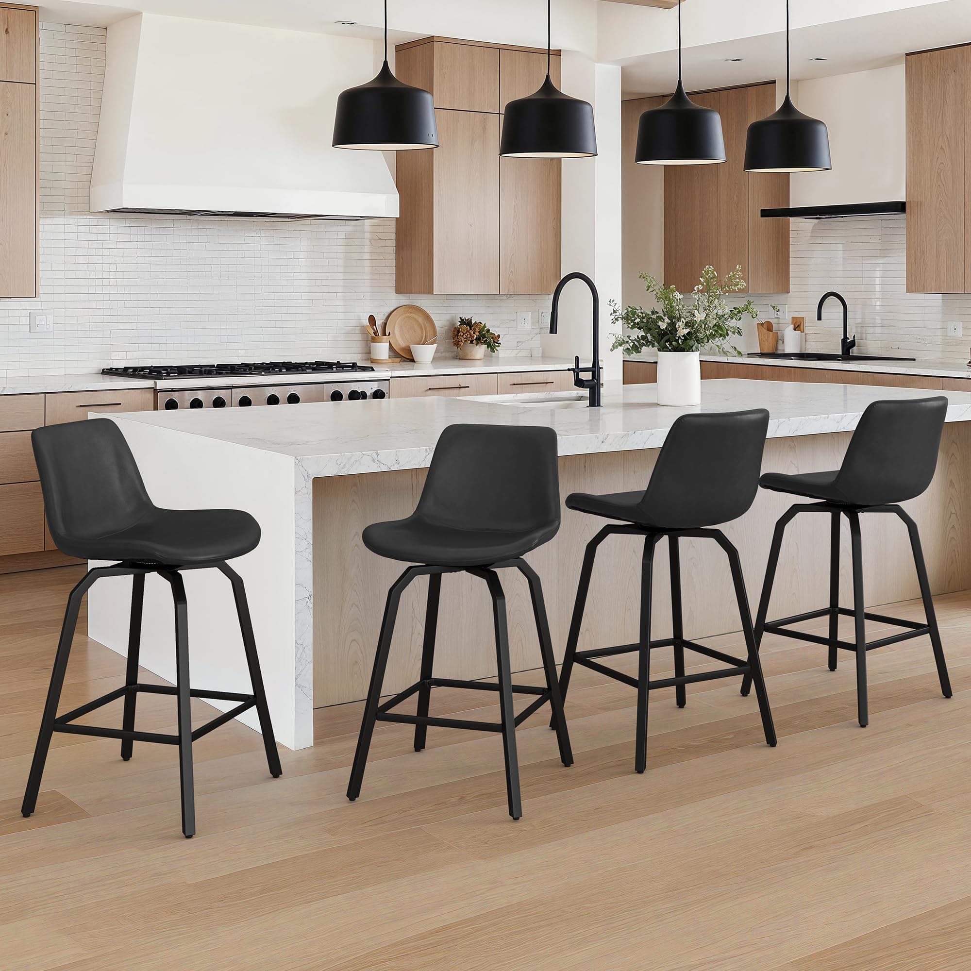 LUE BONA 360° Swivel Bar Stools, Set of 4, Black