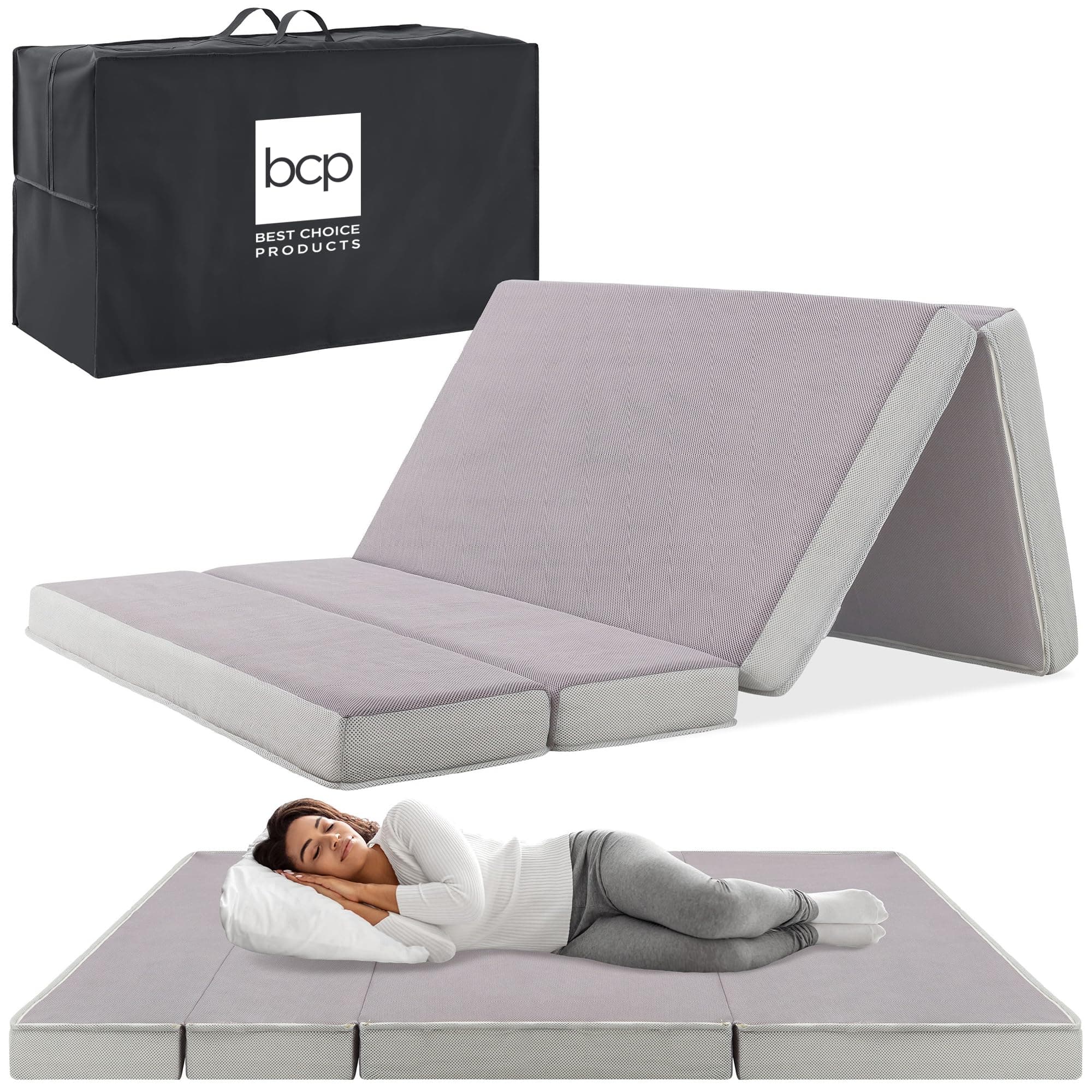 Best Choice 4in Portable Full-Size Tri-Fold Camping Mattress - Grey